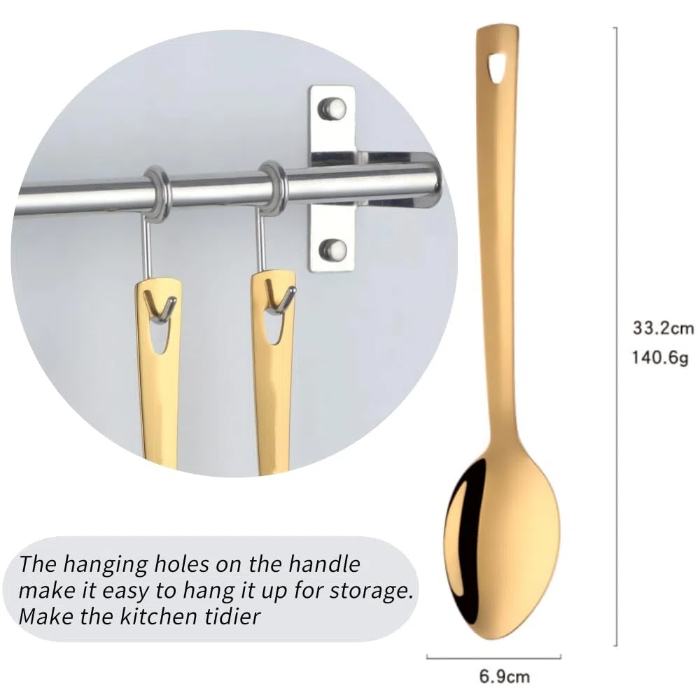 13 Zoll Servierlöffel Set, 4 Stück Edelstahl-Buffetlöffel, silberne Servierlöffel mit langem Stiel für Catering, spülmaschinenfest (Gold)