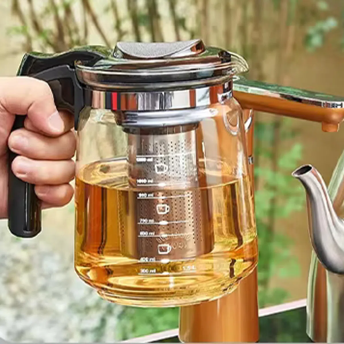 SHOV Glasteekanne mit Teesieb Überhitzungsschutz Teekanne aus Glas Edelstahl Filter Sieb (1500ml)