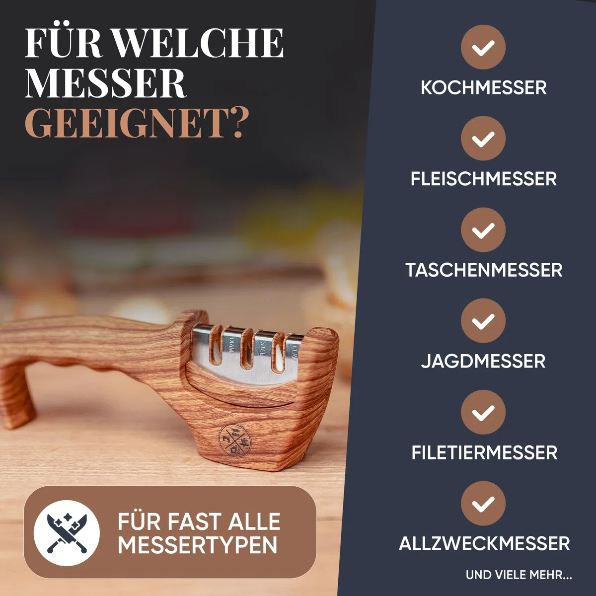 Diamant Messerschärfer Profi [3-in-1] – Testsieger Messerschleifer | manuell Messer schärfen & schleifen | Knife Sharpener mit 3 Stufen System (Diamant, Stahl, Keramik) – Das Original From Mom by FM