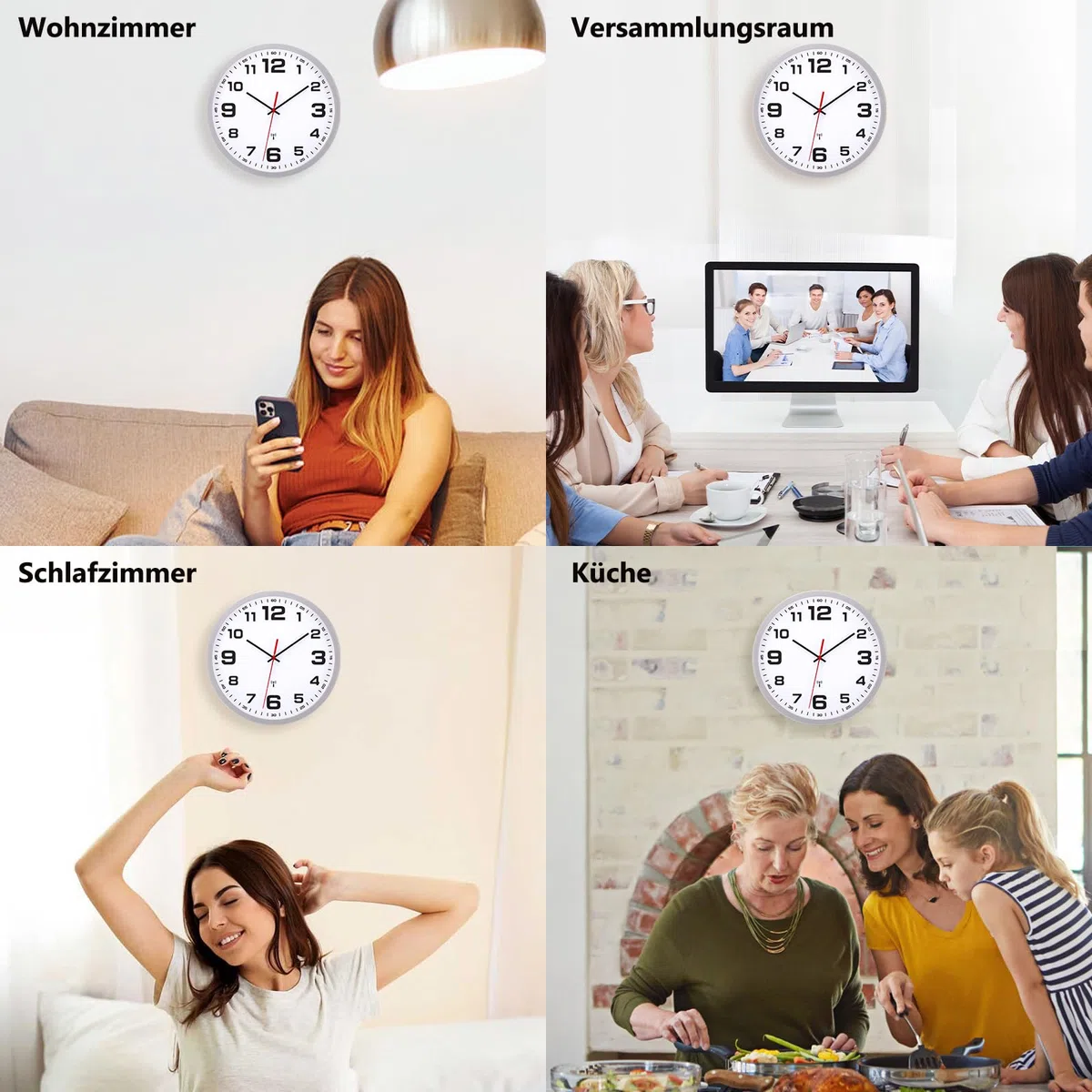 Funkuhren Wanduhr Ohne TickgeräUsche Lautlos 25cm Quarz Batterie Betriebene Groß Wanduhr Einfach zu Lesen für Zimmer Zuhause KüChe Schlafzimmer Büro Schule