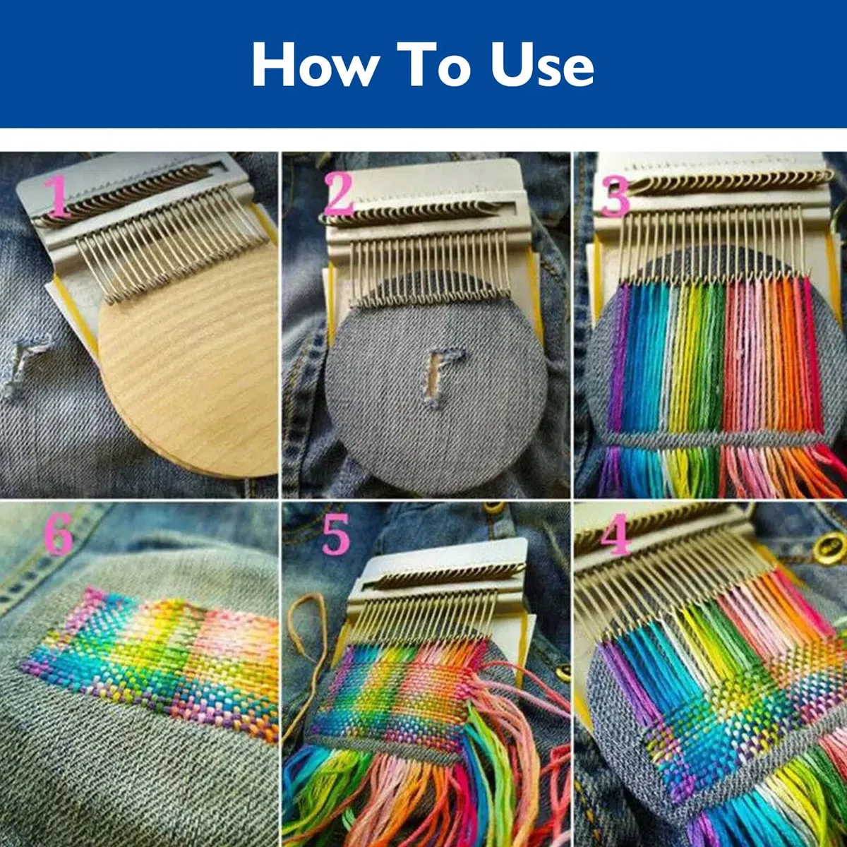 Kleiner Webstuhl, Mini Loom Machine Speedweve aus Edelstahl Klein Webstuhl mit Runde Holzplatte DIY Holz Weben Small Loom für Anfänger zum Ausbessern von Jeans, zum Reparieren von Löchern (28 Haken)