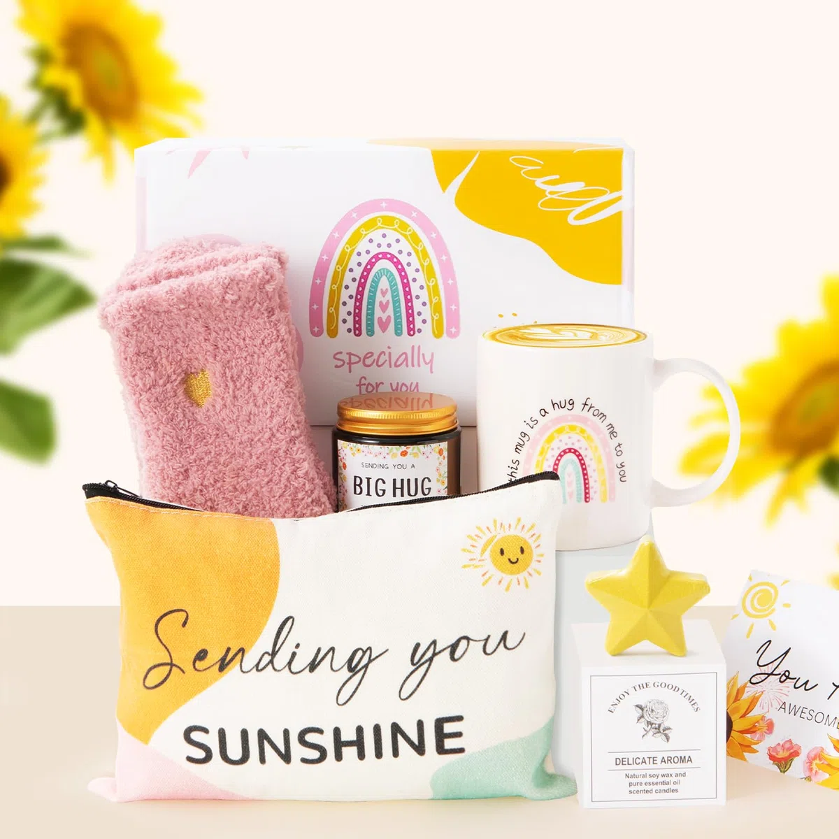MUJUZE “Hug”Geschenk für Frauen,Sonnenschein Geschenkbox,Gute Besserung Geschenke Frauen,Get Well Soon Gift Care Paket,Geschenk Set für Beste Freundin,Schwester,Partner,Kollegen,Abschlussgeschenk