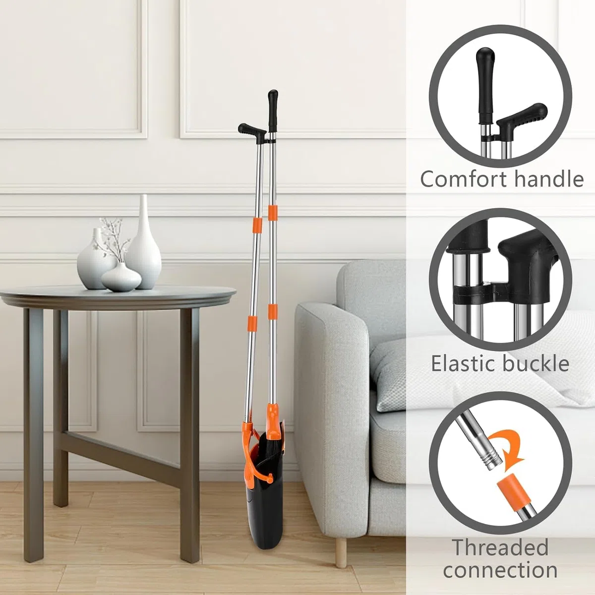 Besen und Kehrschaufel Set,mit langem Griff Ausziehbarem Stiel,aufrechter Kehrschaufel,Broom and Dustpan Set für drinnen und draußen, Garage, Küche, Büro
