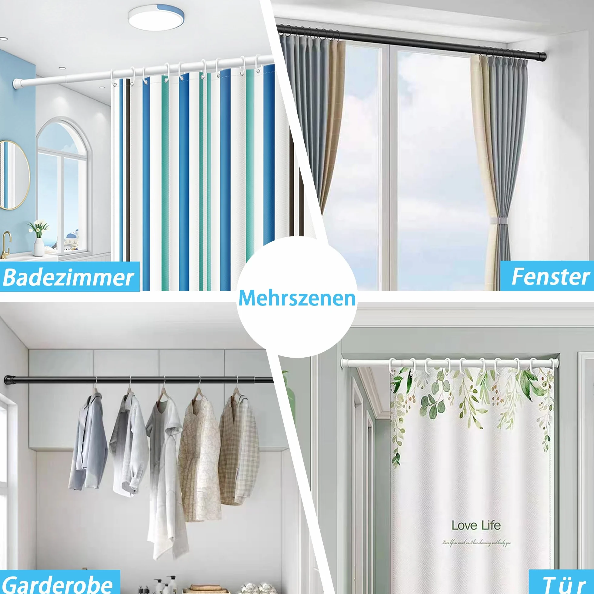 1Stück Vorhangstange Ohne Bohren Spannstange Teleskopstange Vorhang für Badezimmer, Fenster, Kleiderschrank 83-160CM Schwarz(Durchmesser 25mm)