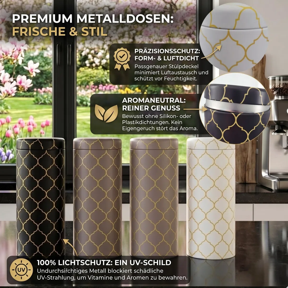 4er-Set Metall-Aufbewahrungsdosen mit Deckel für Kaffeepads Aufbewahrung -Teedosen für losen Tee luftdicht -Tee Dosen rund.