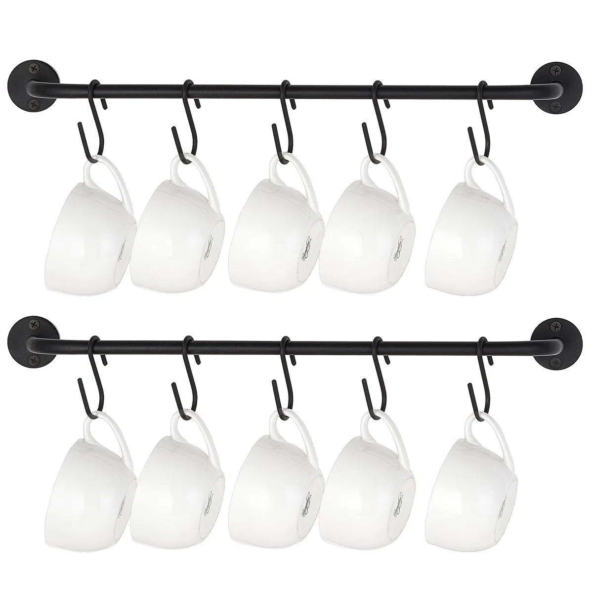 Mkono Becherhalter, Wandmontage, Kaffeetassenregal, Aufhänger, modernes Metall-Wandregal mit 10 Tassenhaken, rustikale Utensilien, Teetassen, Aufbewahrungs-Organizer für Küche, Esszimmer, Café, Bar