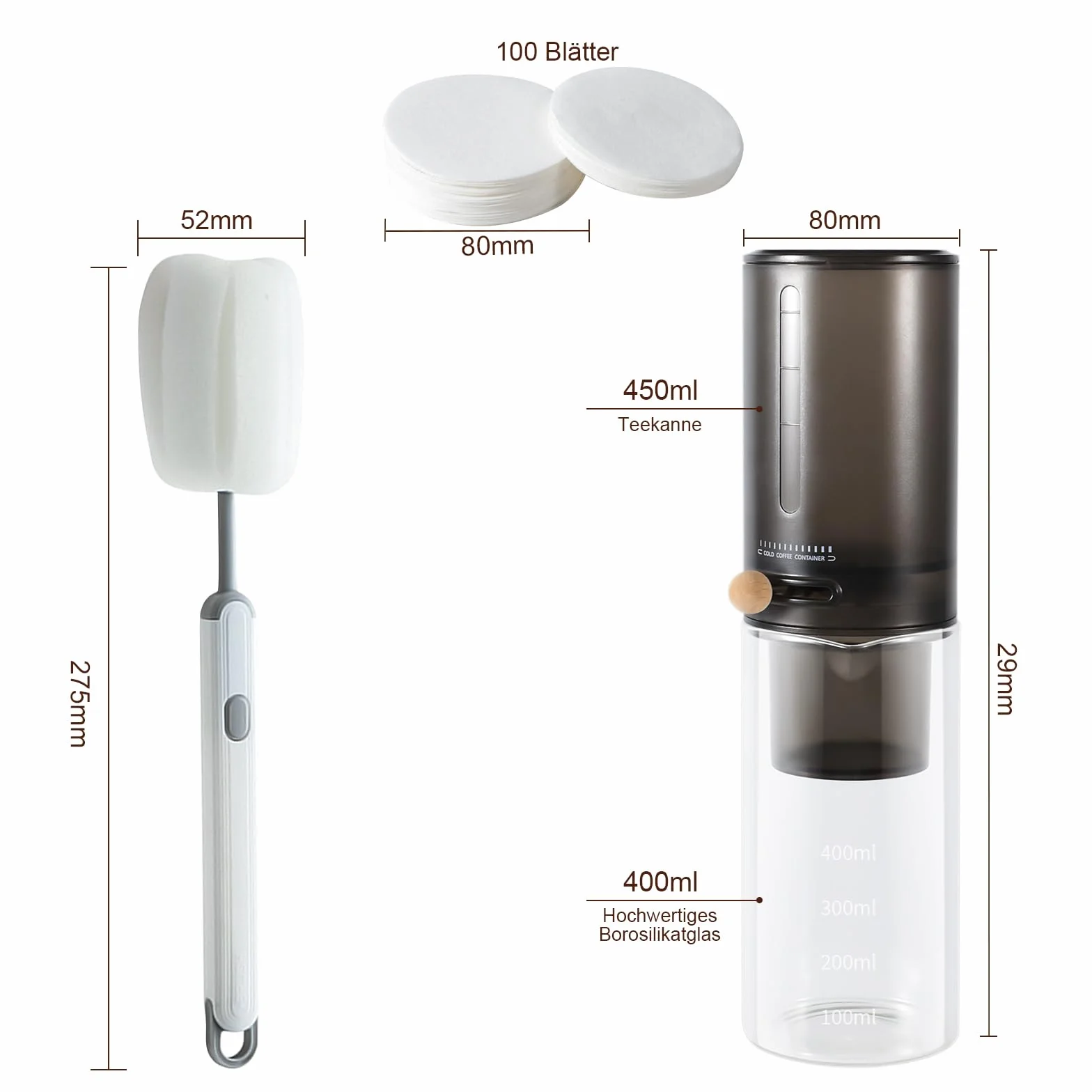 Cold Brew Kaffeemaschine, (4 Tassen/600ml) Kaffeemaschinen FüR Cold Brew Coffee, Kaffee Kaltgetränke Maschine, Tropfkaffeemaschinen, Einstellbare Tropfrate, Kommt Mit 100 Filterpapier.(Black)