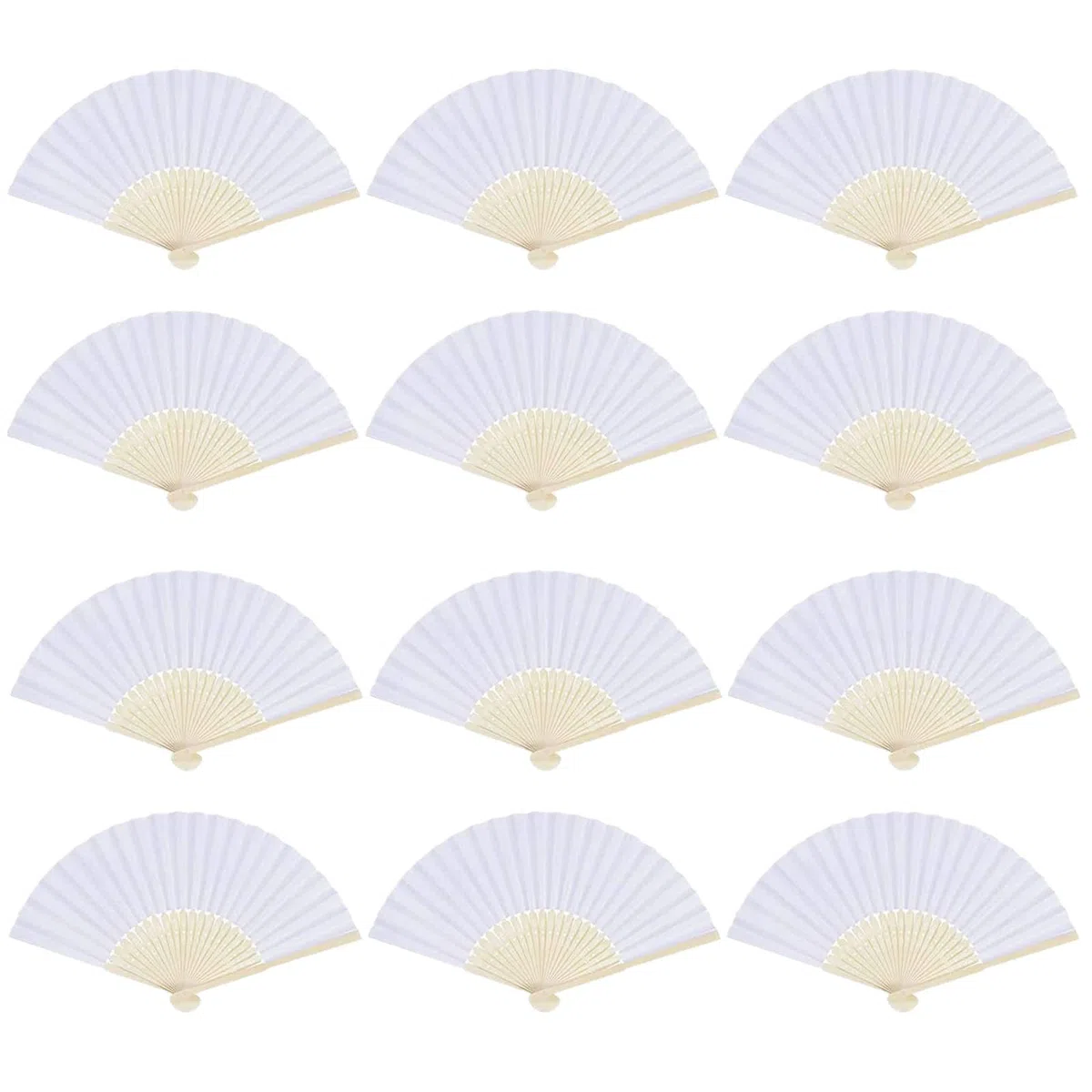 baotongle 12 Stück Handfächer Papier Fächer Hochzeit Hochzeitsdeko Hand Fan Asiatische Deko für Sommer Geburttag, Gruppe, Diy, Wand Dekoration (Weiß)