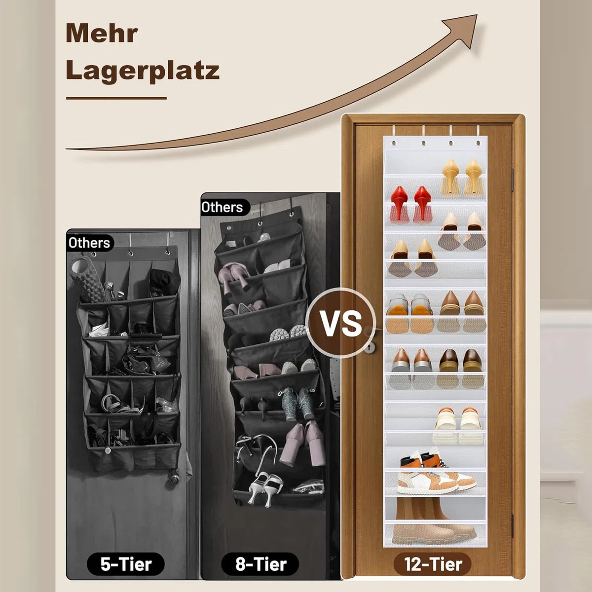 MISSLO 12 Fächer schuhregal schmal, Große Kapazität tür schuh organizer für schrank, schuhaufbewahrung hängend Platz für 24 Paar Sandalen, High Heels, Stiefel (Weiß)
