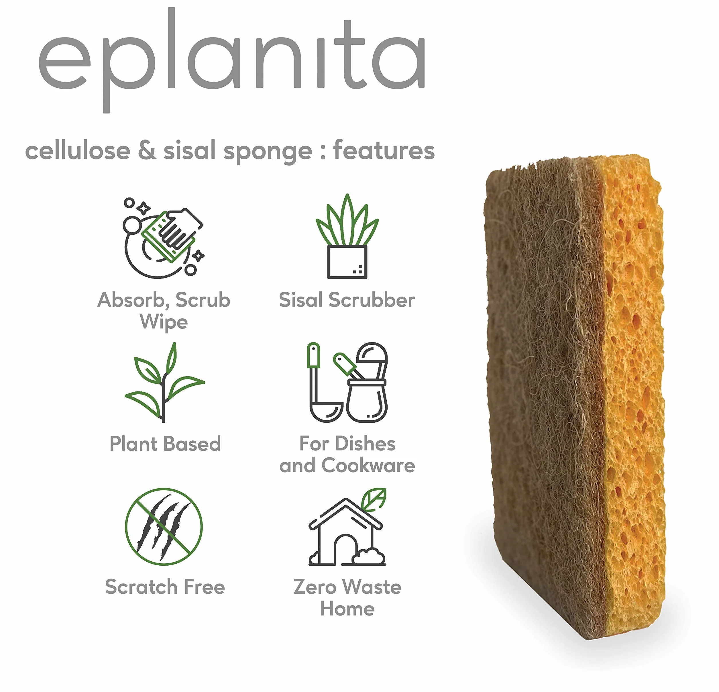 eplanita Natur Zelluloseschwamm und Sisalschwamm (12er-Pack) Bio Reinigungsschwamm, Küchenschwamm, Spülschwamm, Geschirrschwamm, Biologisch Abbaubar, Umweltfreundlich, Wiederverwendbar und Nachhaltig