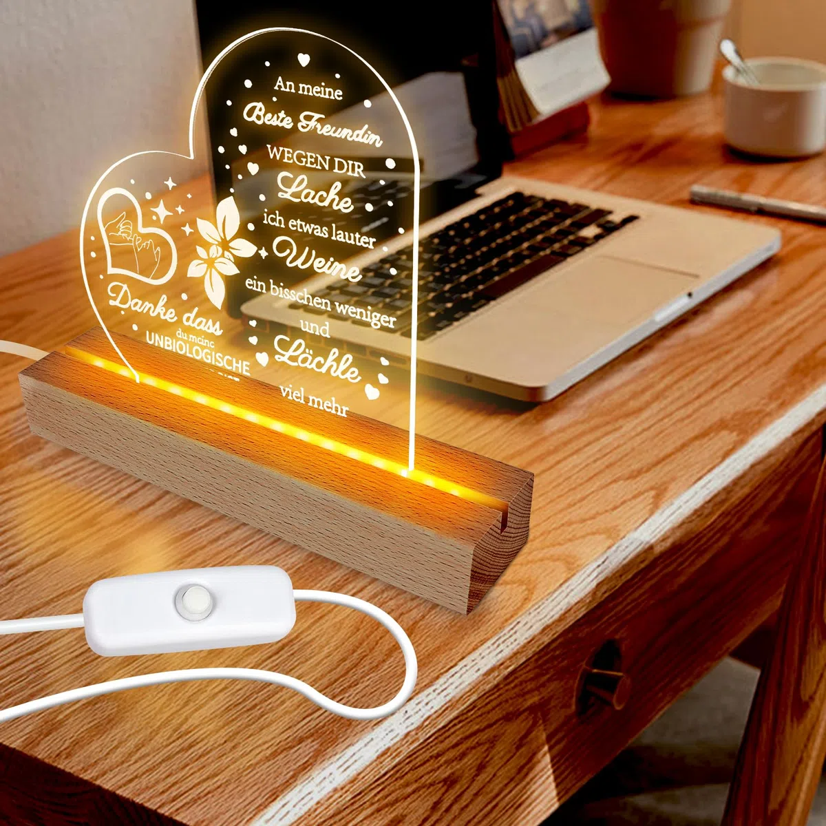 BORDEAG LED-Holzsockel, rechteckig, USB, 15 cm, warmweiß oder 7 Farben, eleganter Holzständer für Acrylglas, Kristall, Harz, Kunstwerke, 4 Stück