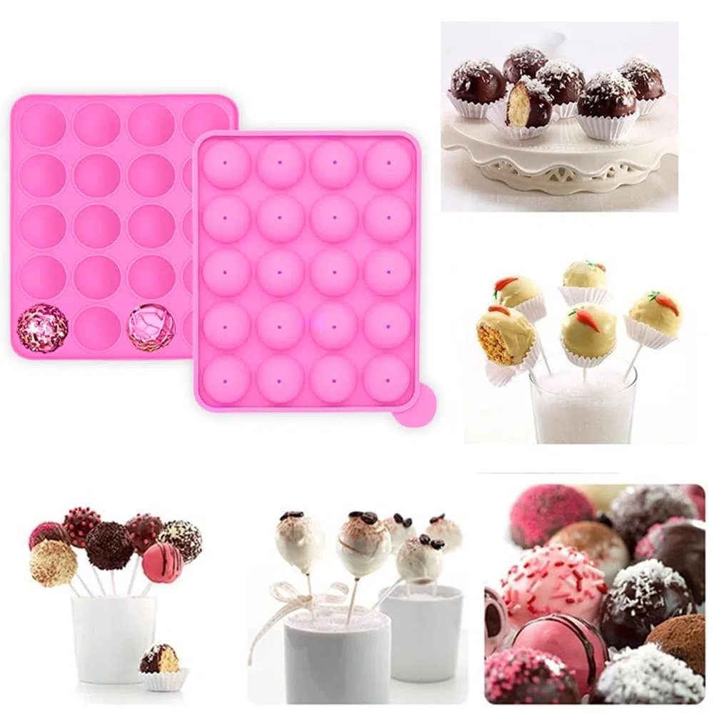 Cake Pop Silikonform mit 20 Runden + 100 Stäbchen | Backform für Schokolade, Gelee & Cupcakes | Spülmaschinenfest & Antihaft