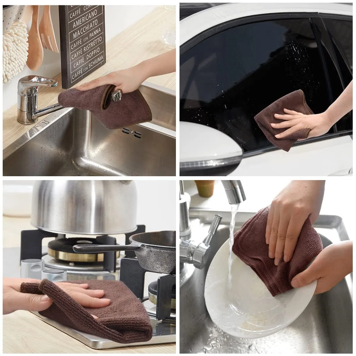 KinHwa Mikrofasertücher 30x30 cm 10er Set Braun– Barista Tuch, fusselfrei & streifenfrei, extrem saugstarke Reinigungstücher & Putzlappen für Küche, Glas, Haushalt & Auto Innenraum
