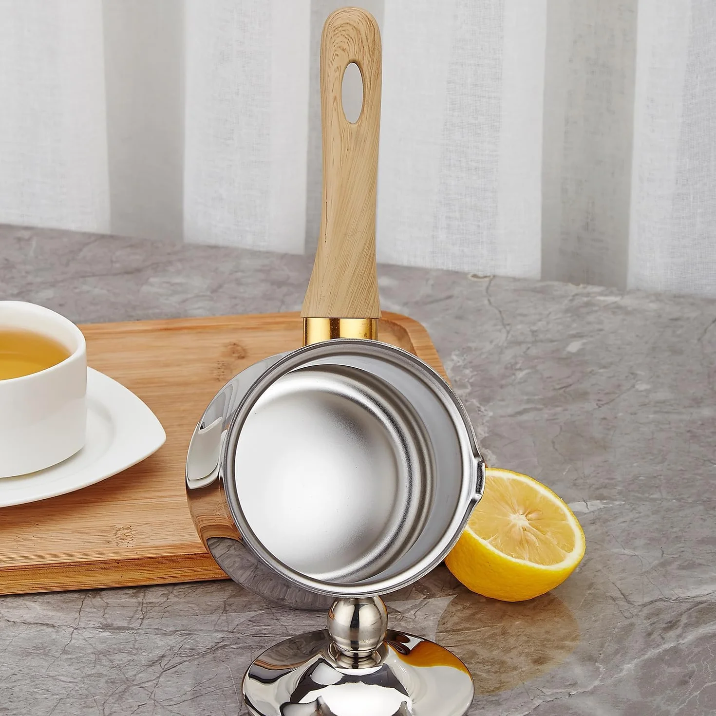 SANQIAHOME 24oz / 720ml Schwerlast Edelstahl Türkische Kaffeekanne und Butter Schmelzen Mini-Topf mit Schnabel und Deckel Cezve-Kaffeekanne