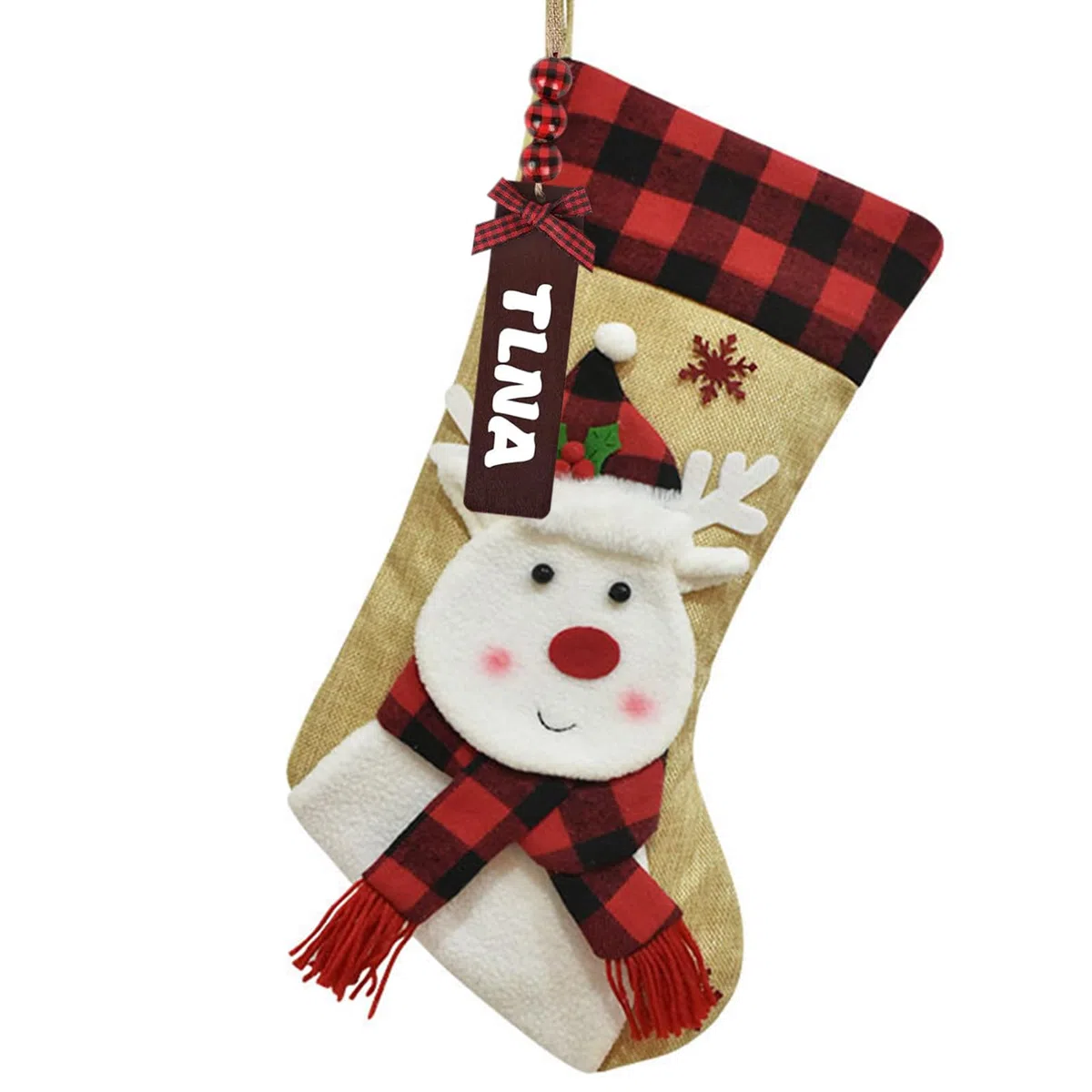 Personalisiert Weihnachtsstrümpfe mit Namen (selbst beschriftbar, Nicht gedruckt) -Großer Nikolausstrumpf als hängende Stockings Deko für Kamin, Weihnachtsbaum & Familienfeier (Rentier)