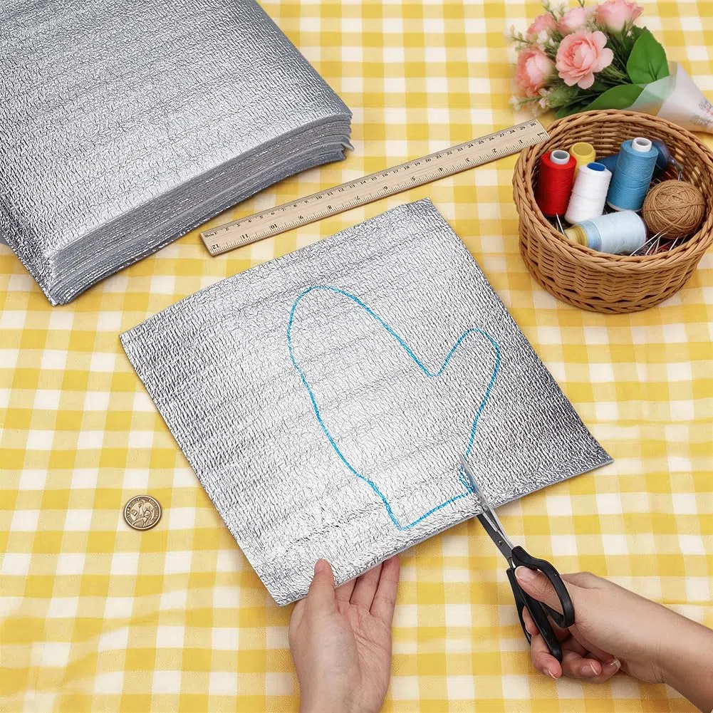 BENECREAT 50 Packung hitzebeständiges Vlies, 2mm quadratisches Isoliervlies EPE Schaumstoff für DIY Küche Nähen, Topflappen, Ofenhandschuhe, Untersetzer, 28.4x28.2cm