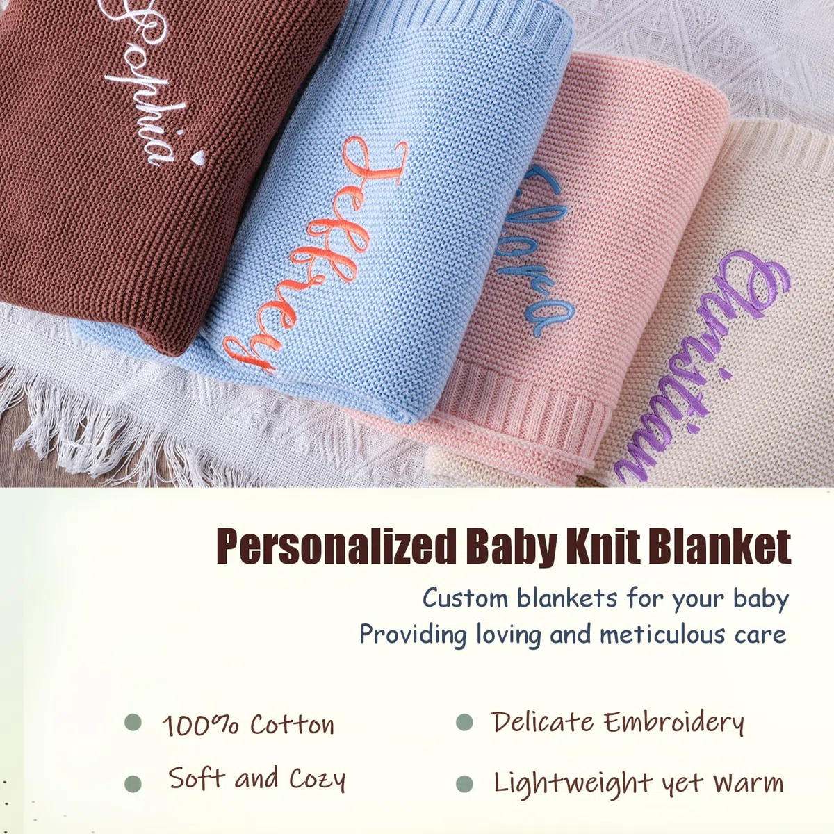 Personalisierte Babydecken – Individuell bestickte Strickdecken mit Namen Babys, Jungen und Mädchen. Perfekt für Geburtstage, Babypartys und Weihnachten