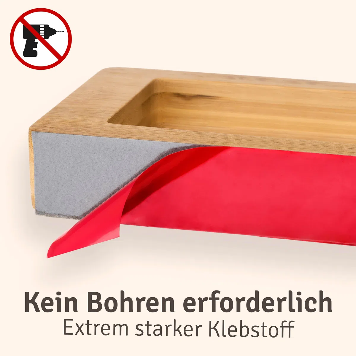 Praknu Küchenrollenhalter ohne Bohren aus FSC® Bambus Holz - Spart Platz in der Küche - Hält Bombenfest - Schnelle Montage