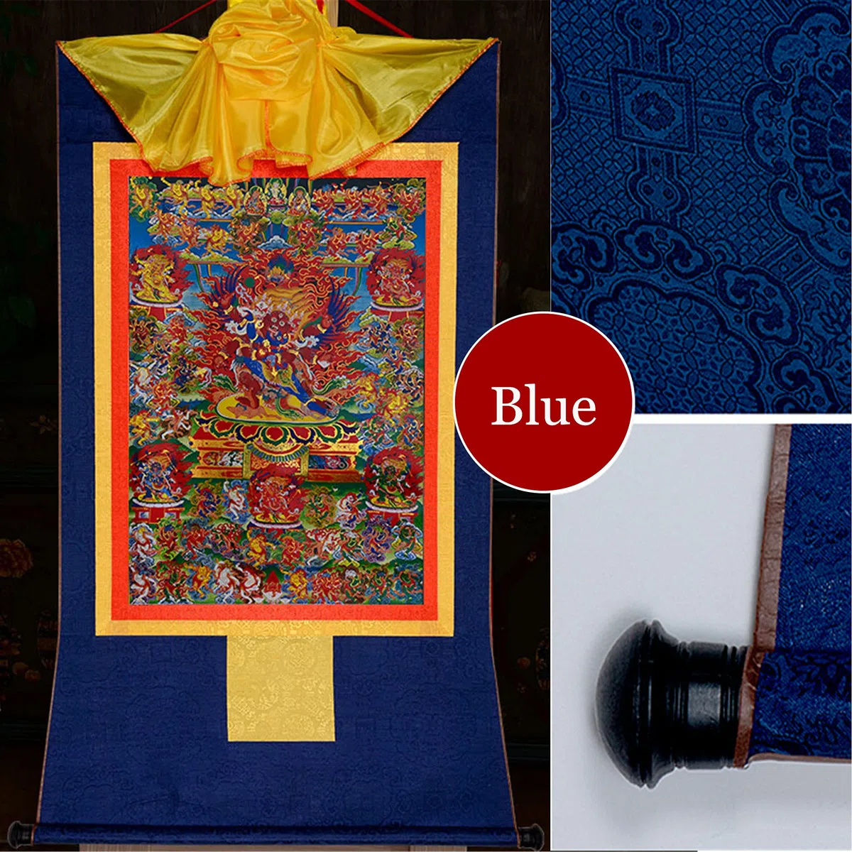 Gandhanra Thangka Tibetische Wandbehang,58 Wrathfu Gottheiten des Bardo Thodol (Tibetanisches Totenbuch),Heißgeprägter Buddha Wandteppich für Zen Wohnkultur, Meditation, Spirituelle Entspannung