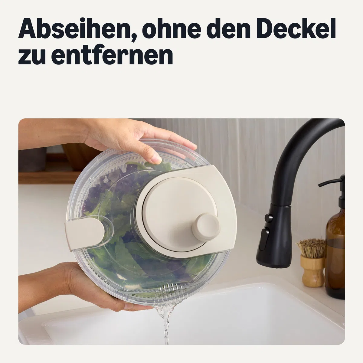 Amazon Basics Salatschleuder, BPA-frei, 4L, Leinengrau