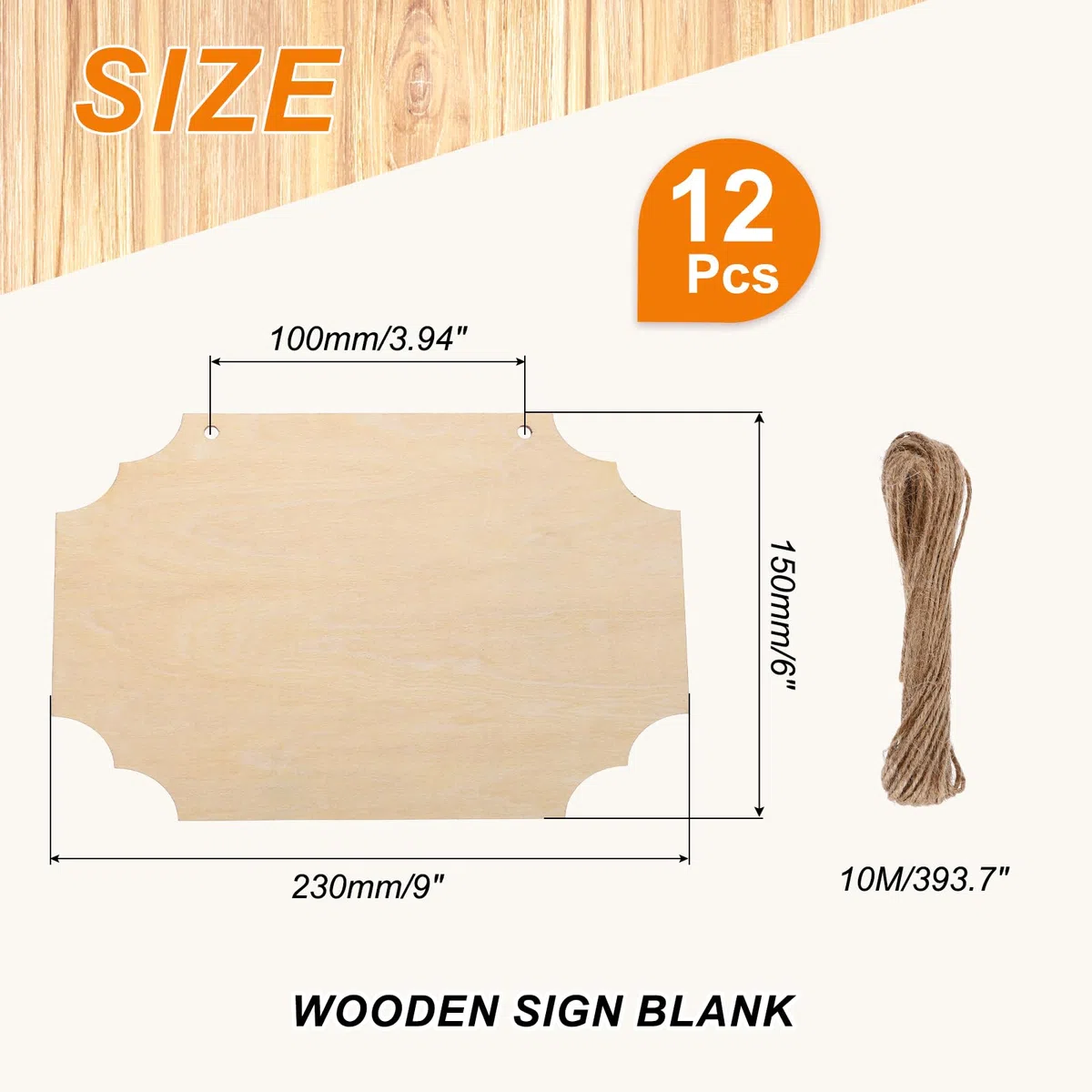 QUARKZMAN Unfertiges Holzschild-Rohling Mit Aufhängeseilen 9"x6" Unfertige Holzhandwerksbretter Holzplaketten Für Basteln DIY Bemalung Brennholzgravur Stil 3 Packung Mit 12 Stück