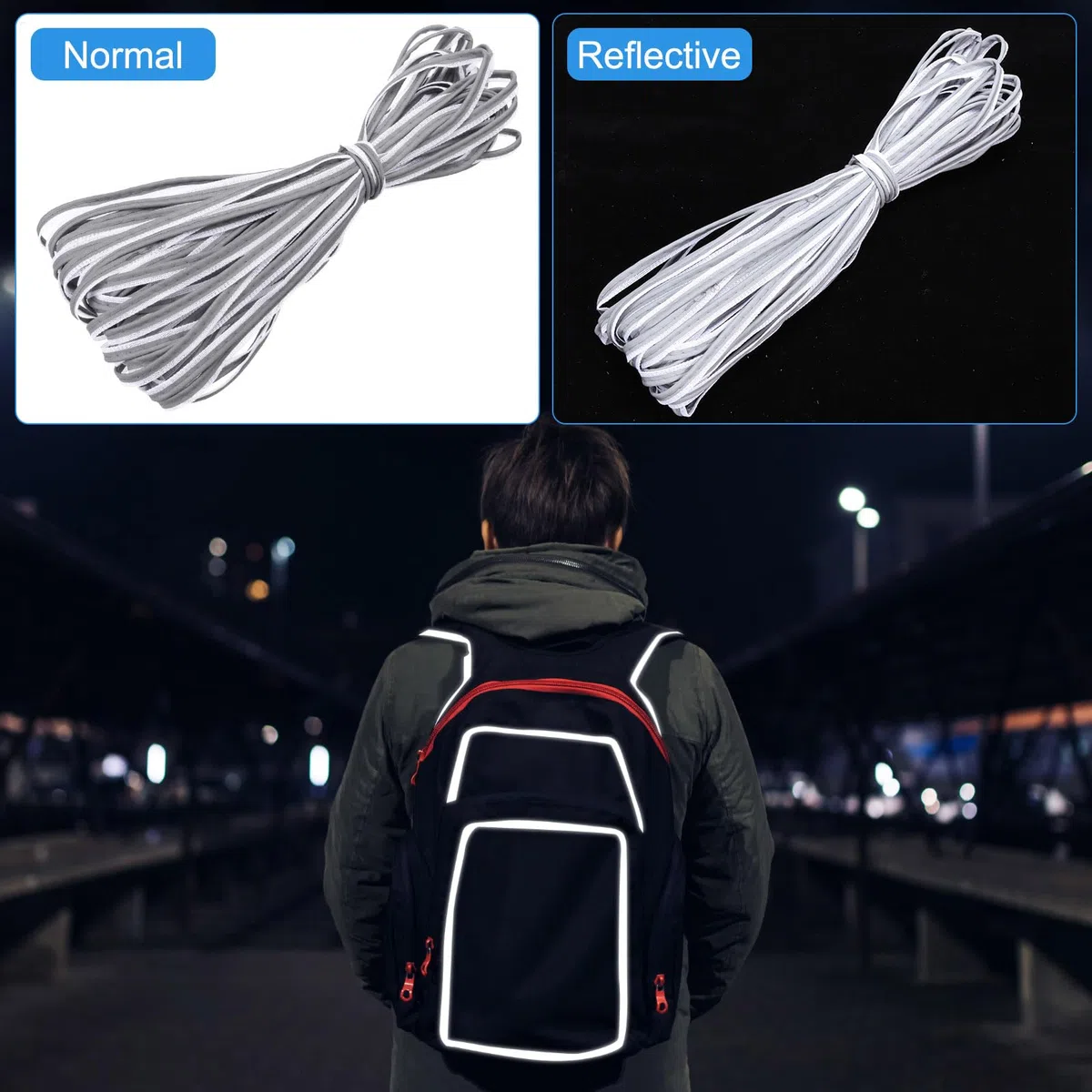PATIKIL Reflektierendes Paspelband 25 Yards/23 Meter, Einfassungsband zum Aufnähen von hochsichtbarem Paspelband für Kleidung und Taschen, Highlight Silber