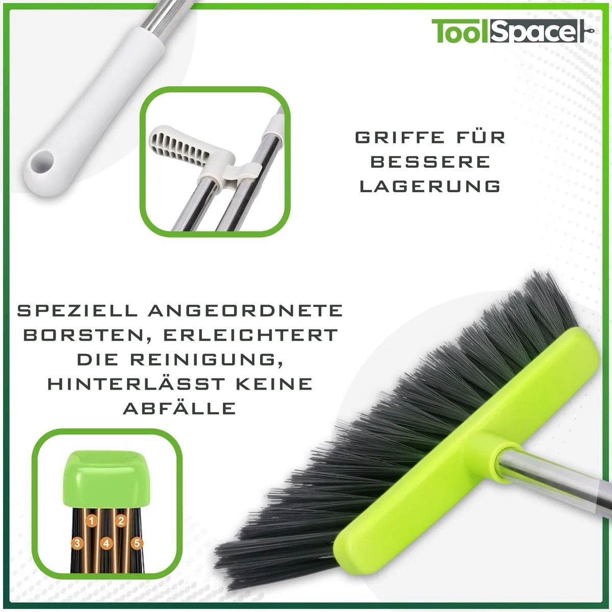 ToolSpace Besen und Kehrschaufel Set Kehrmaschine und Kehrschaufel Combo mit Langem Ausziehbarem Griff für Haushaltsreinigung Bequeme Reinigung Kehrschaufel und Bürste Combo für Haus, Büro, Lobbykehr
