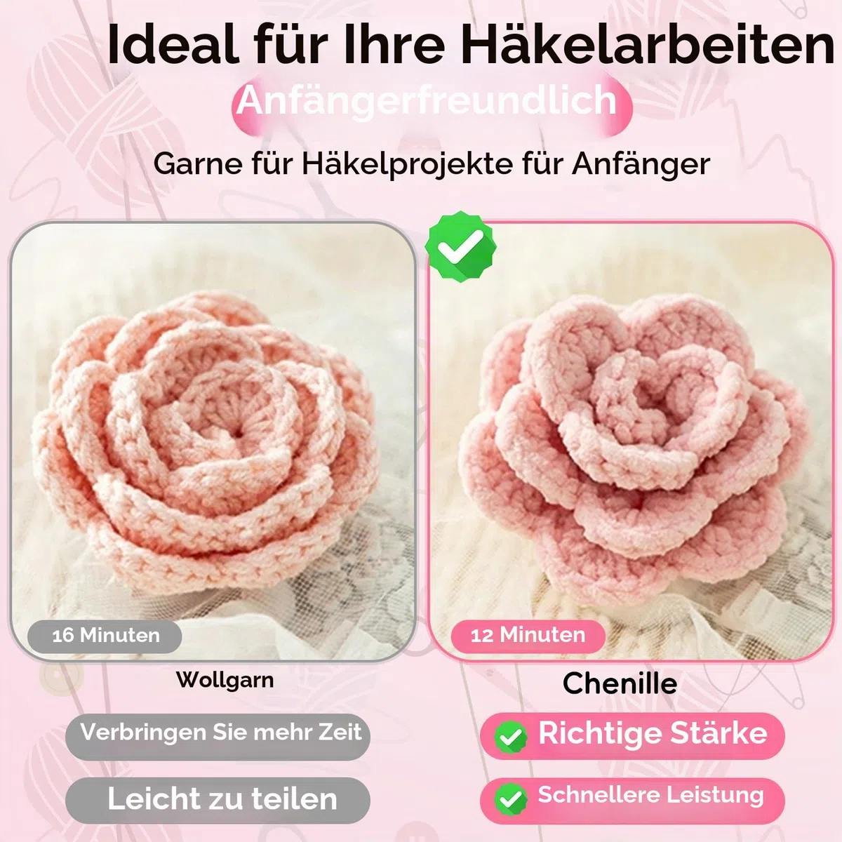 Dickes Chenille-Garn, 4 x 50 g (60 m/Knäuel) dicke, weiche, flauschige Wolle, perfekt zum Häkeln von Babydecken mit 5 mm Häkelnadel, ideal für Anfänger, Weihnachten