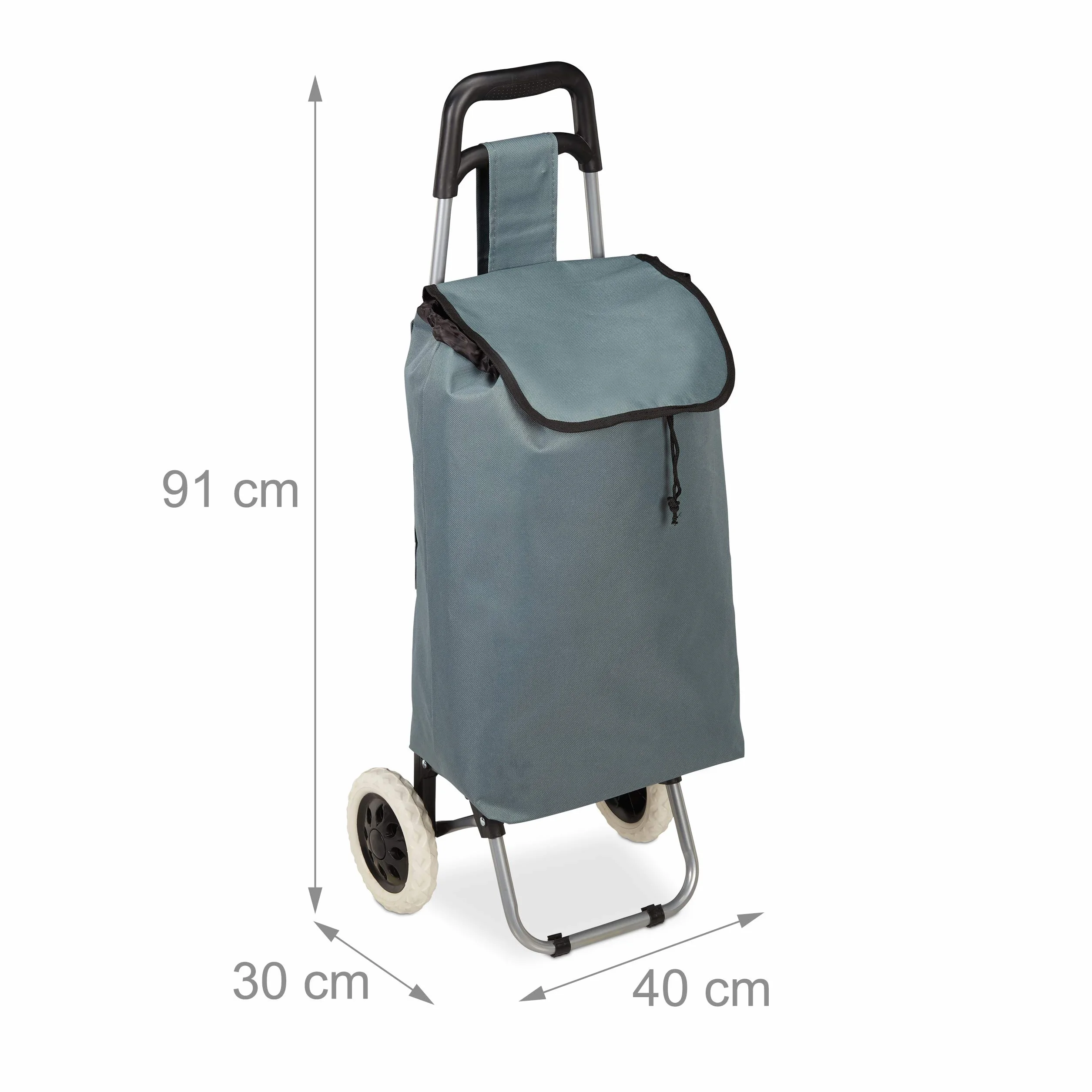 Relaxdays Einkaufstrolley, klappbar, 25 L Einkaufstasche mit Rollen, bis 10 kg belastbar, HBT: 91 x 40 x 30 cm, grau, 1 Stück
