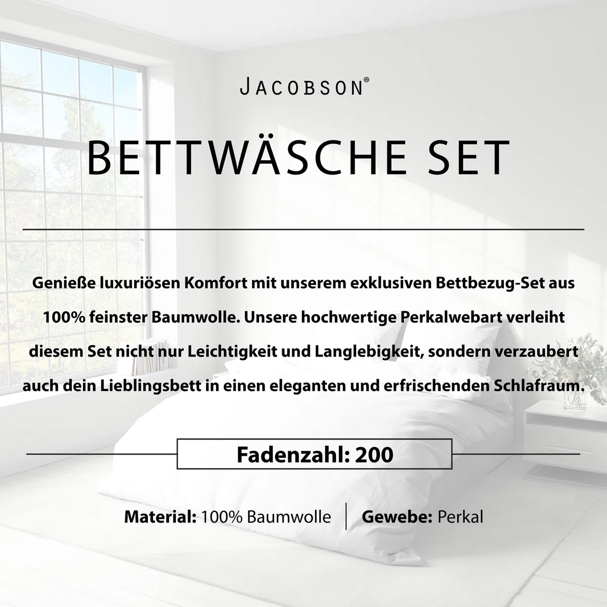 JACOBSON Bettwäsche 135x200 Set - 100% Baumwolle Bettbezug 135x200 cm + 1 Kissenbezug 80x80 cm, Perkal Bettwäsche 2-teilig mit Reißverschluss (135x200cm, Anthrazit, 2-teilig)