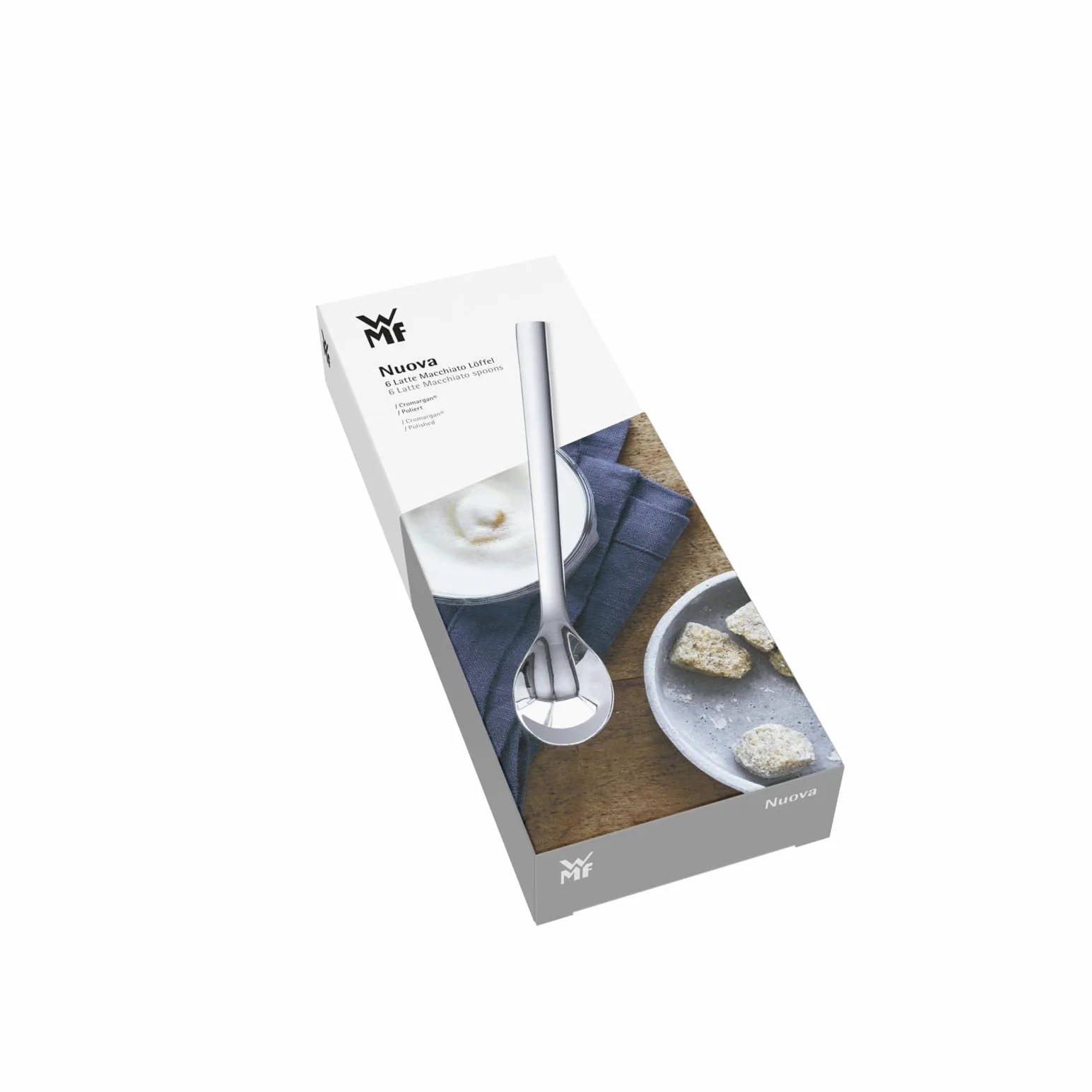 WMF Nuova Latte Macchiato Löffel Set 6-teilig, lange Löffel 19 cm, Joghurtlöffel, Cromargan Edelstahl poliert, spülmaschinengeeignet