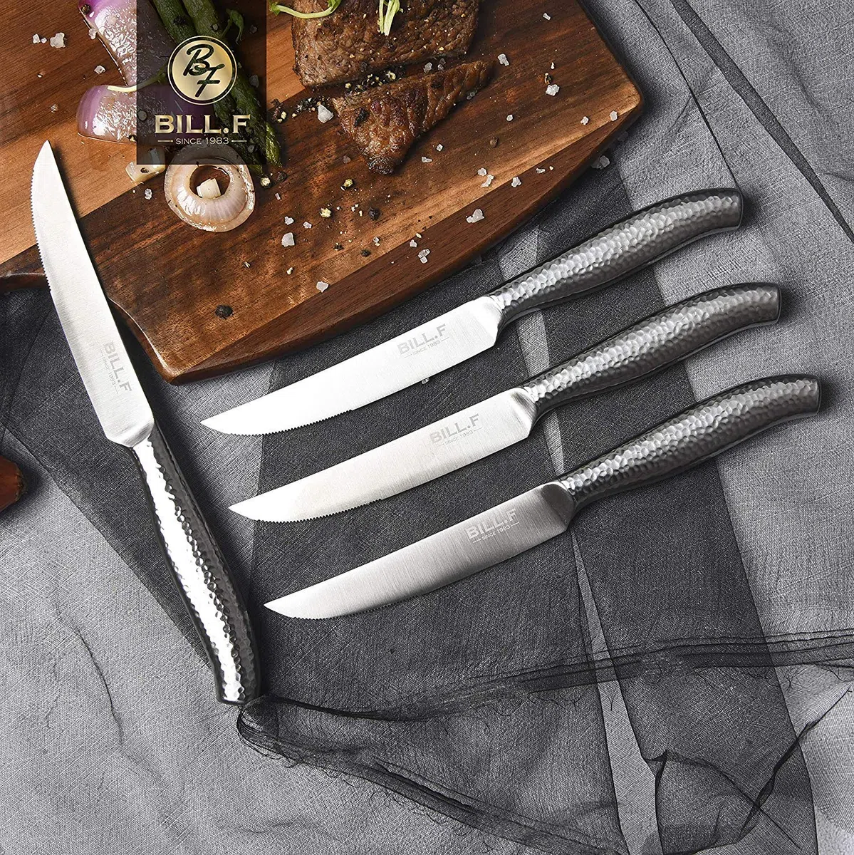 BF BILL.F SINCE 1983 Steakmesserset, 4-tlg. 4,5-Zoll-Steakmesser mit Wellenschliff und Edelstahlgriff