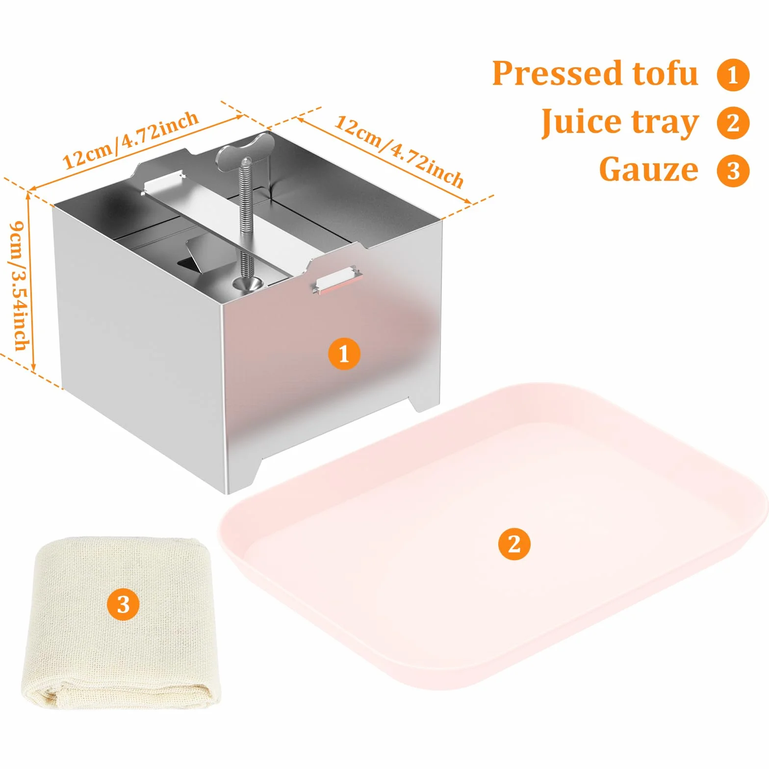 Tofupresse Edelstahl 500g Paneer Maker Druckregulierung mit 1 Schale 1 Käsetuch für Hausgemachten Tofu Paneer Käse(500g)