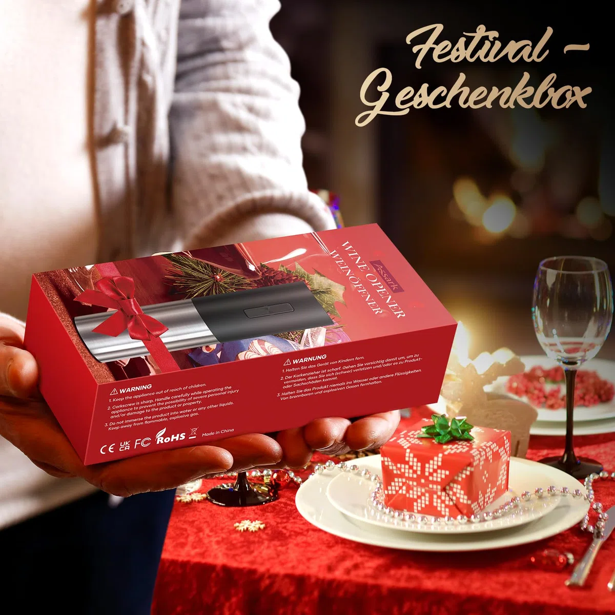 Korkenzieher Elektrisch, Assark Weinflaschenöffner Set, Automatischer Flaschenöffner, Geschenkidee Weinflaschenöffner, Korkenzieher Wein mit Folienschneider, USB-Kabel, Vakuumstopfen und Weinausgießer