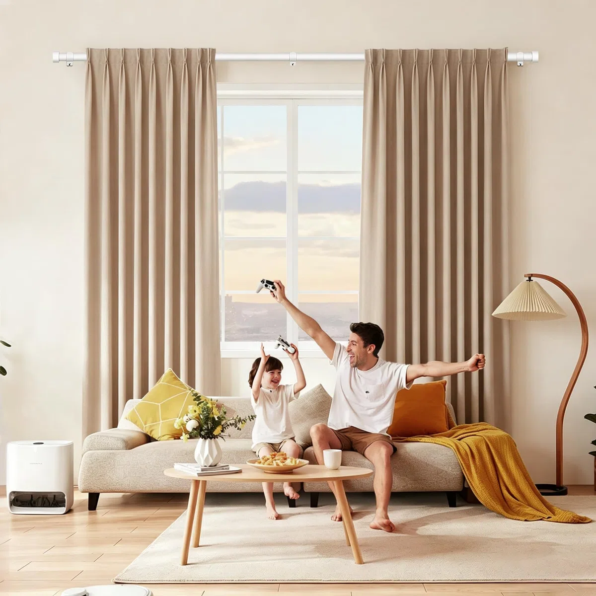 KAMANINA Gardinenstange Weiß 80 to 148 cm Lang, 25 mm Durchmesser Vorhangstange Ausziehbar mit Einfachen Endkappen für Fenster, Schlafzimmer, Wohnzimmer
