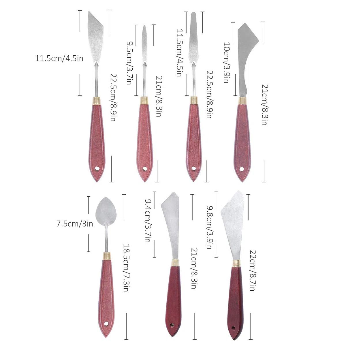 Fyearfly Edelstahl Palettenmesser, 7 Stück Malerei Messer Set Malerei Mischen Schaber, Malerei Kunst Spatel mit Holz Griff, Malerei Messer Werkzeuge für Aquarell, Ölgemälde, Gouache, Acrylmalerei