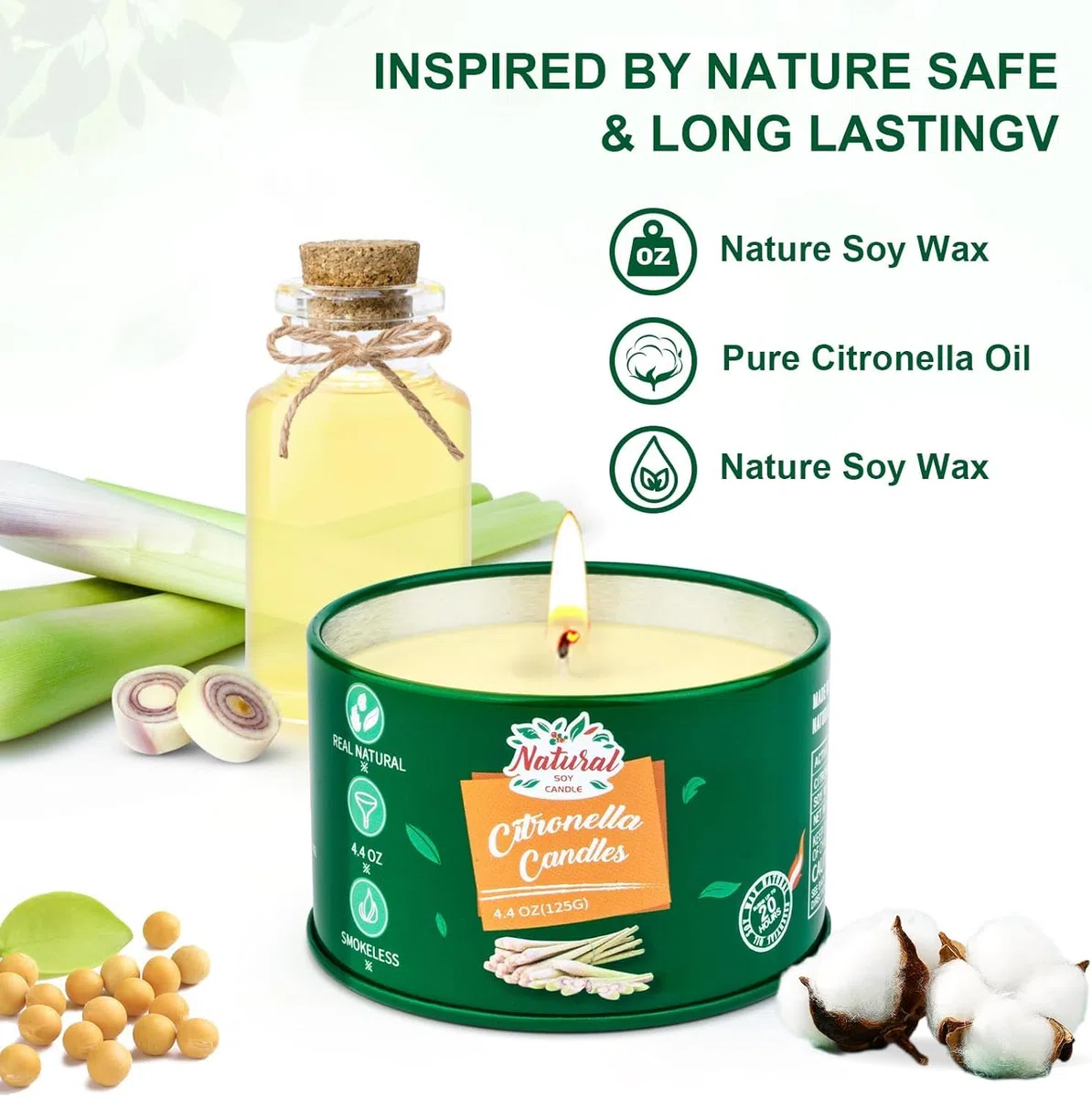 Citronella Kerzen Outdoor,4Stück Citronella Kerze Draußen-120Std Brenndauer Zitronella Kerzen Garten,Natürliche Sojawachs Zitronen Duftkerzen-Set für Camping Terrasse Picknicks Sommergeschenk