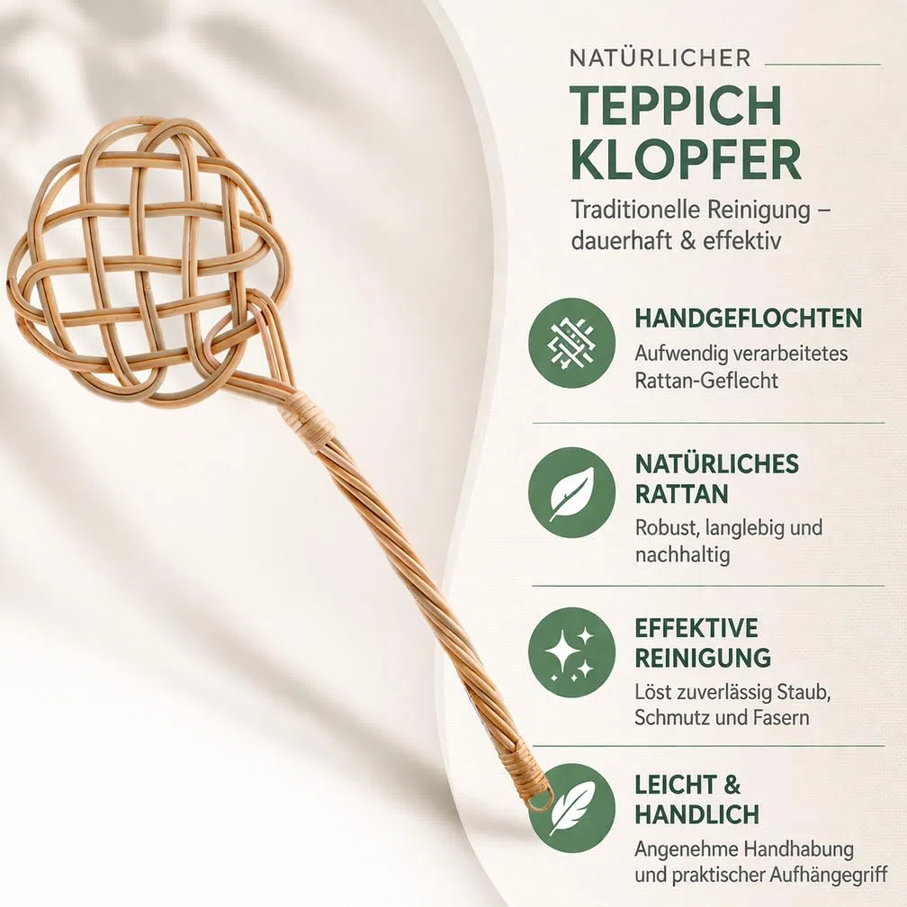 2X Rattan Teppichklopfer Polsterklopfer Teppich Klopfer Ausklopfer handgearbeitet 76cm