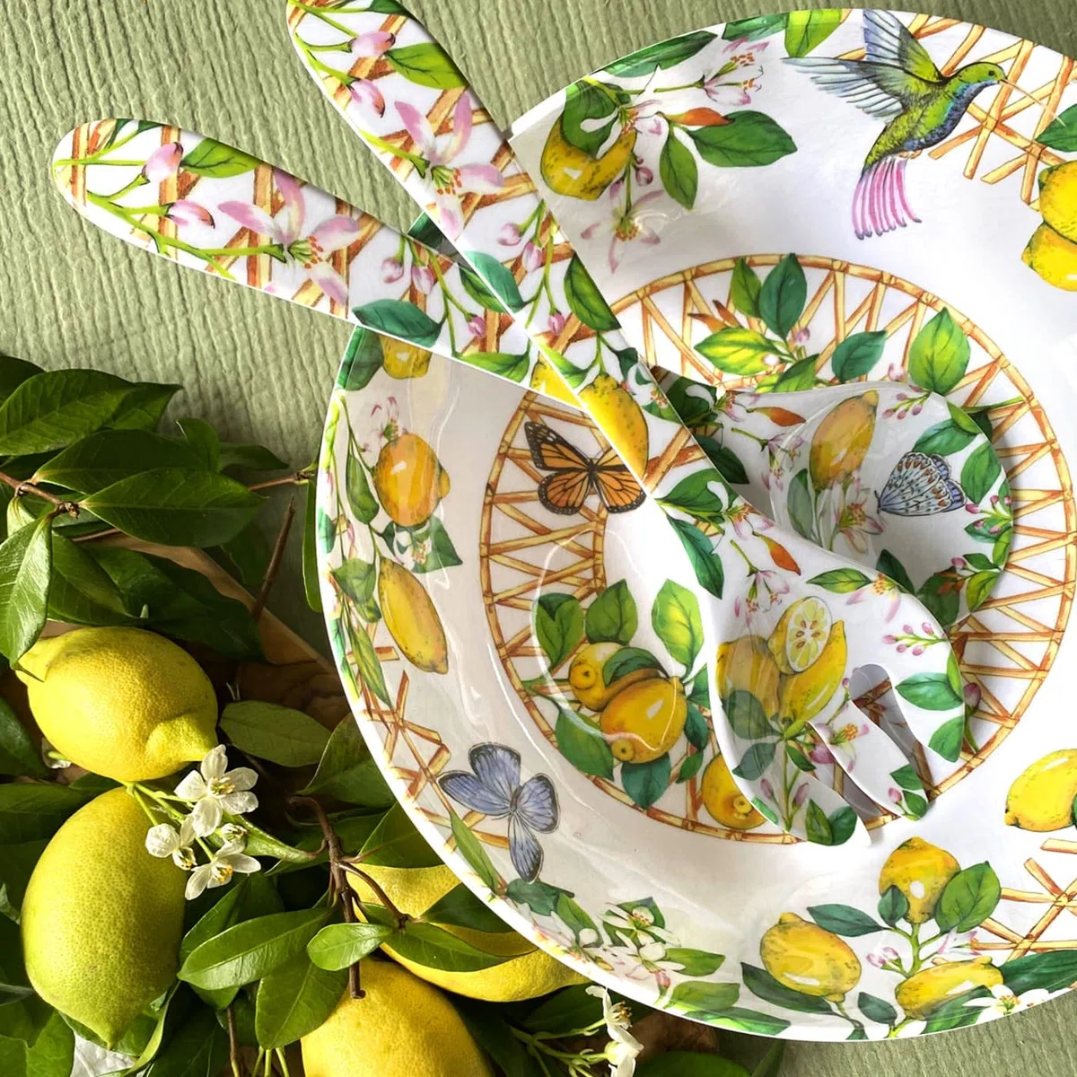 Les Jardins de la Comtesse - Salatbesteck aus Melamin – Capri – 33 cm – Zitronen gelb – Geschirrset Quasi-unzerbrechlich MelARTmine
