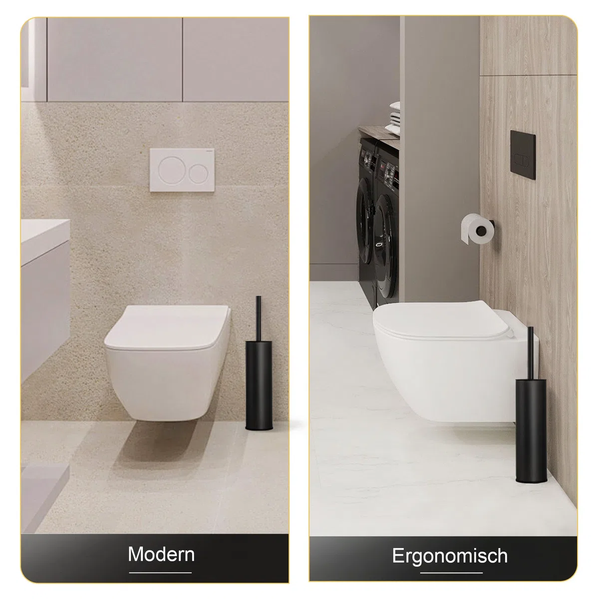 DAZI Klobürste freistehende metallisch, Schwarze Matte Toilettenbürste mit 2 Langen WC-Bürsten für eine Tiefenreinigung des Waschbeckens, Klobürste schwarz mit Tropf- und Verstopfungshemmung.