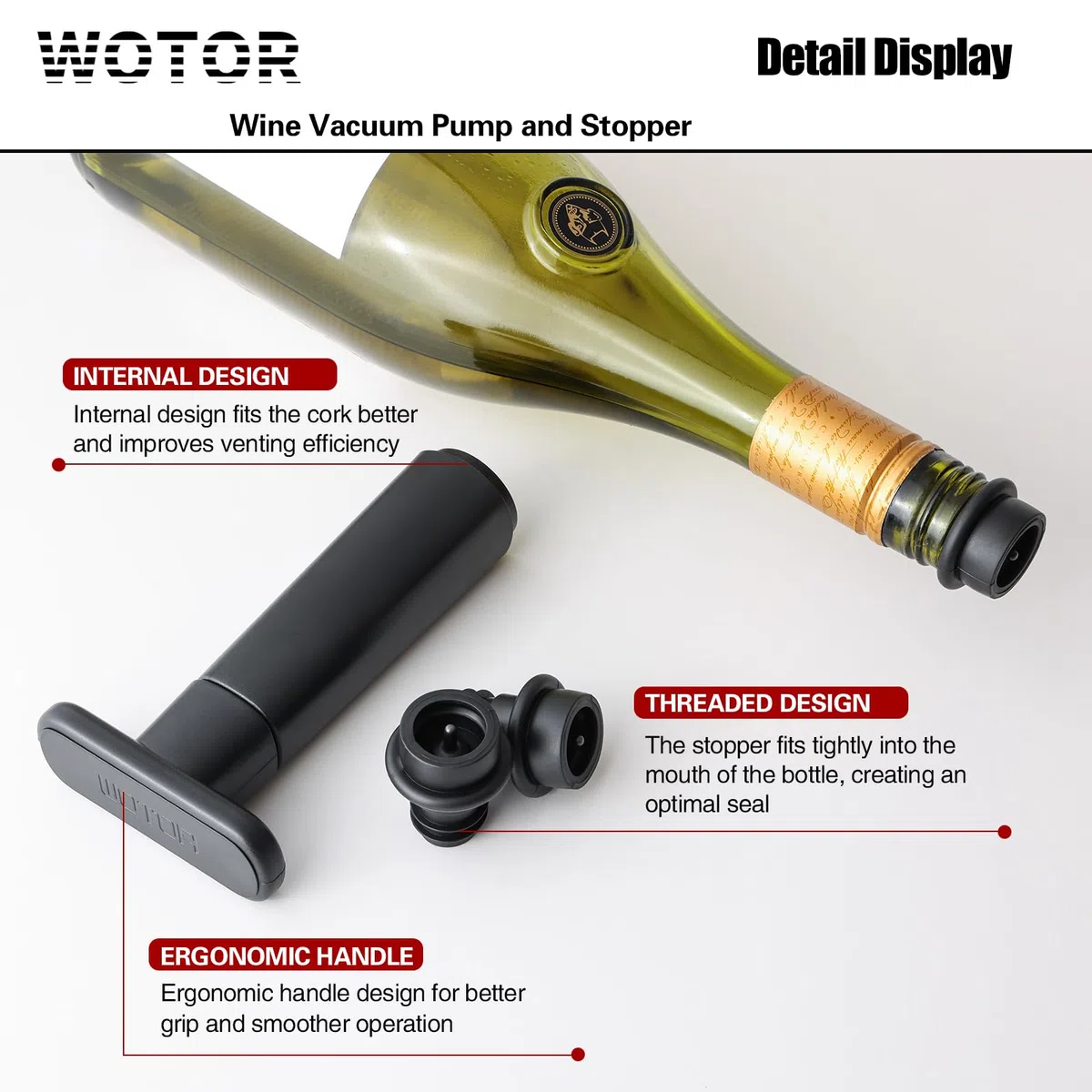 WOTOR Wein Vakuumpumpe mit 4 Stopfen, Weinflaschenverschluss, Weinkonservierer, wiederverwendbarer Weinverschluss hält Wein frisch, ideales Weinzubehör Geschenk (Packung mit 2)