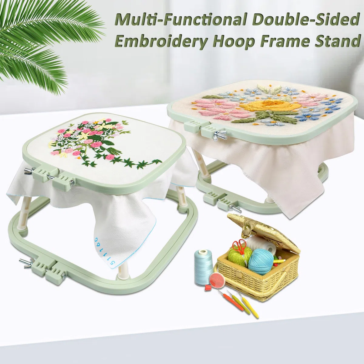 Quadratische Stickerei Hoop Stand, ABS Kunststoff Kreuzstich Stand, Stickerei Hoop Halter für DIY Handwerk, Punch Needle Hoop, Nähen Needlepoint Frame Stand (grün)