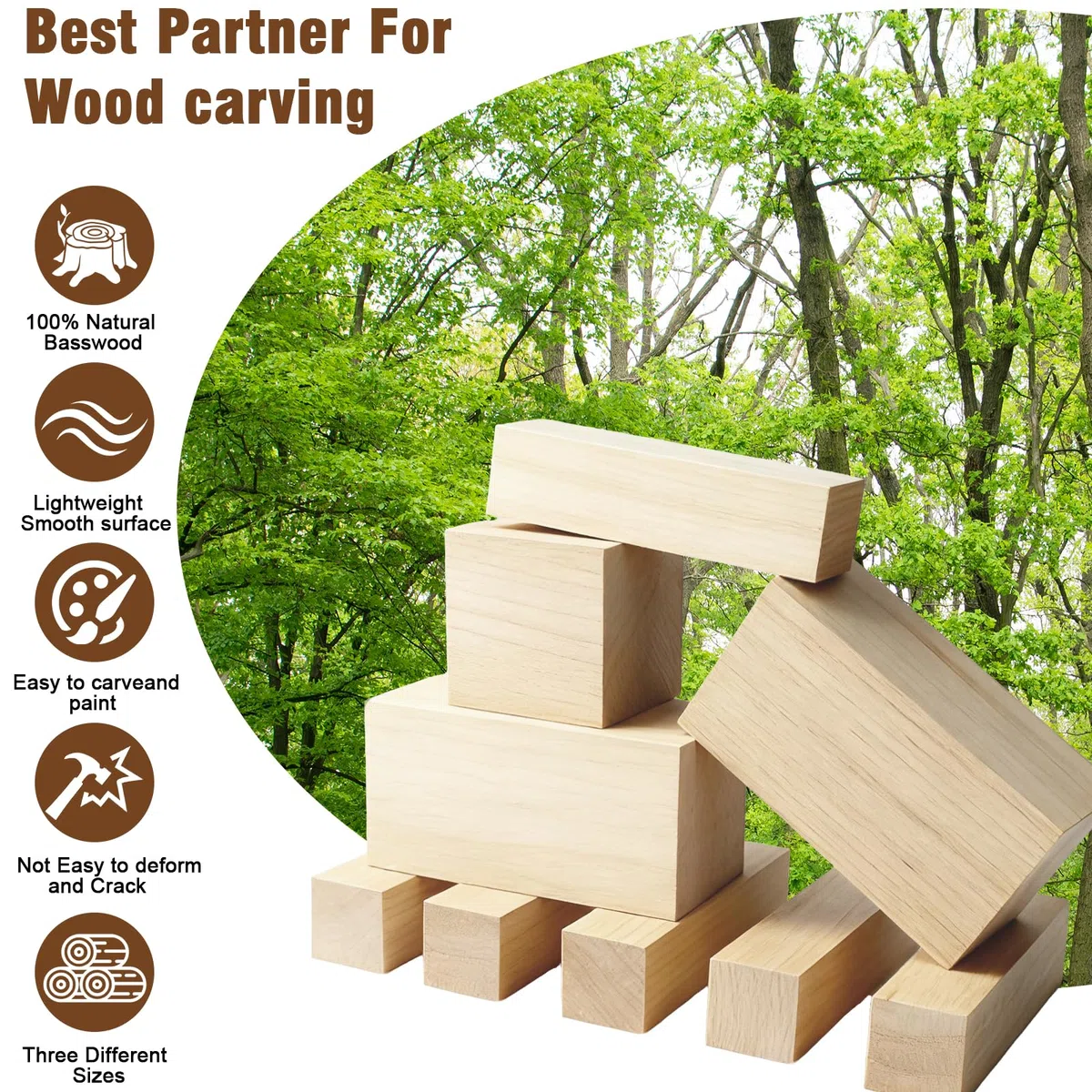 Schnitzholz Linde,22er Pack Holzklötzchen,3 Größen Lindenholz zum Schnitzen,Schnitzholz Rohlinge Set für Anfänger,Holz zum Basteln, DIY, Figuren & Holzschnitzen