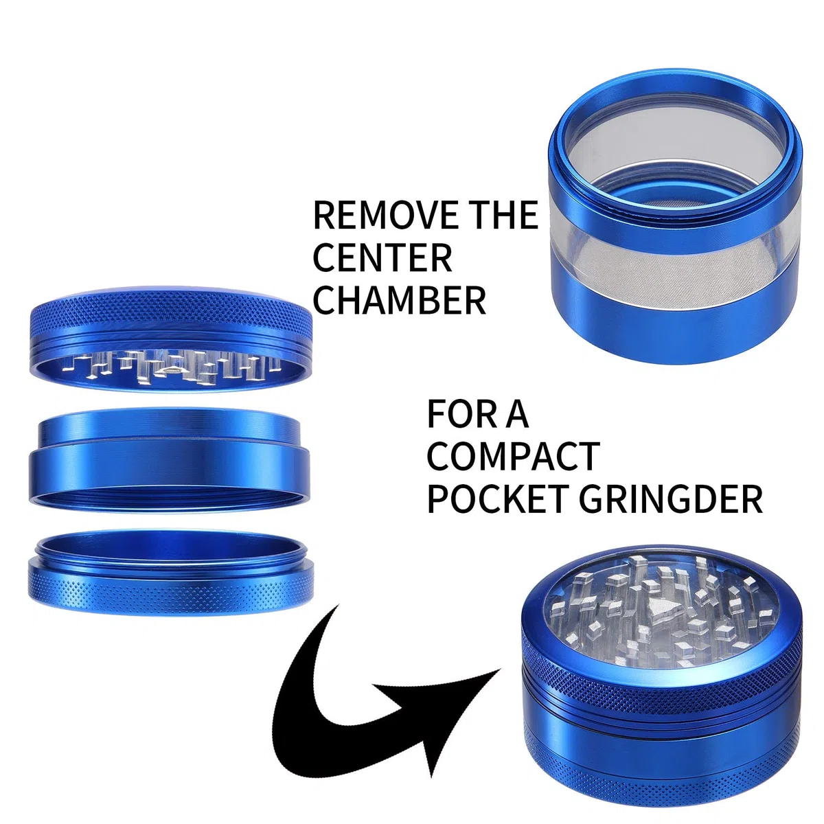 Dcou Aluminium Gewürze mühle mit Pollensammler, Mehrfachkammern und magnetischen Deckel 4-teilig 2,5 - Zoll (Helles Blau)