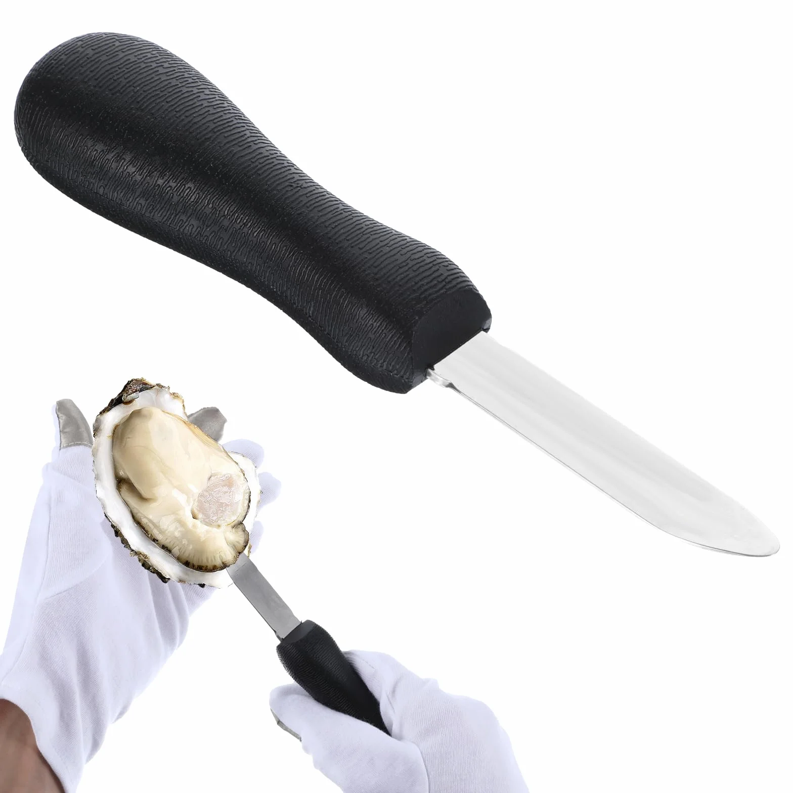 Austernmesser Austernmesser aus Edelstahl mit Muschelmesser und rutschfestem ABSGriff vielseitiges GarnelenDarmentfernungswerkzeug für Meeresfrüchteliebhaber Küchenwerkzeug(Schwarz)