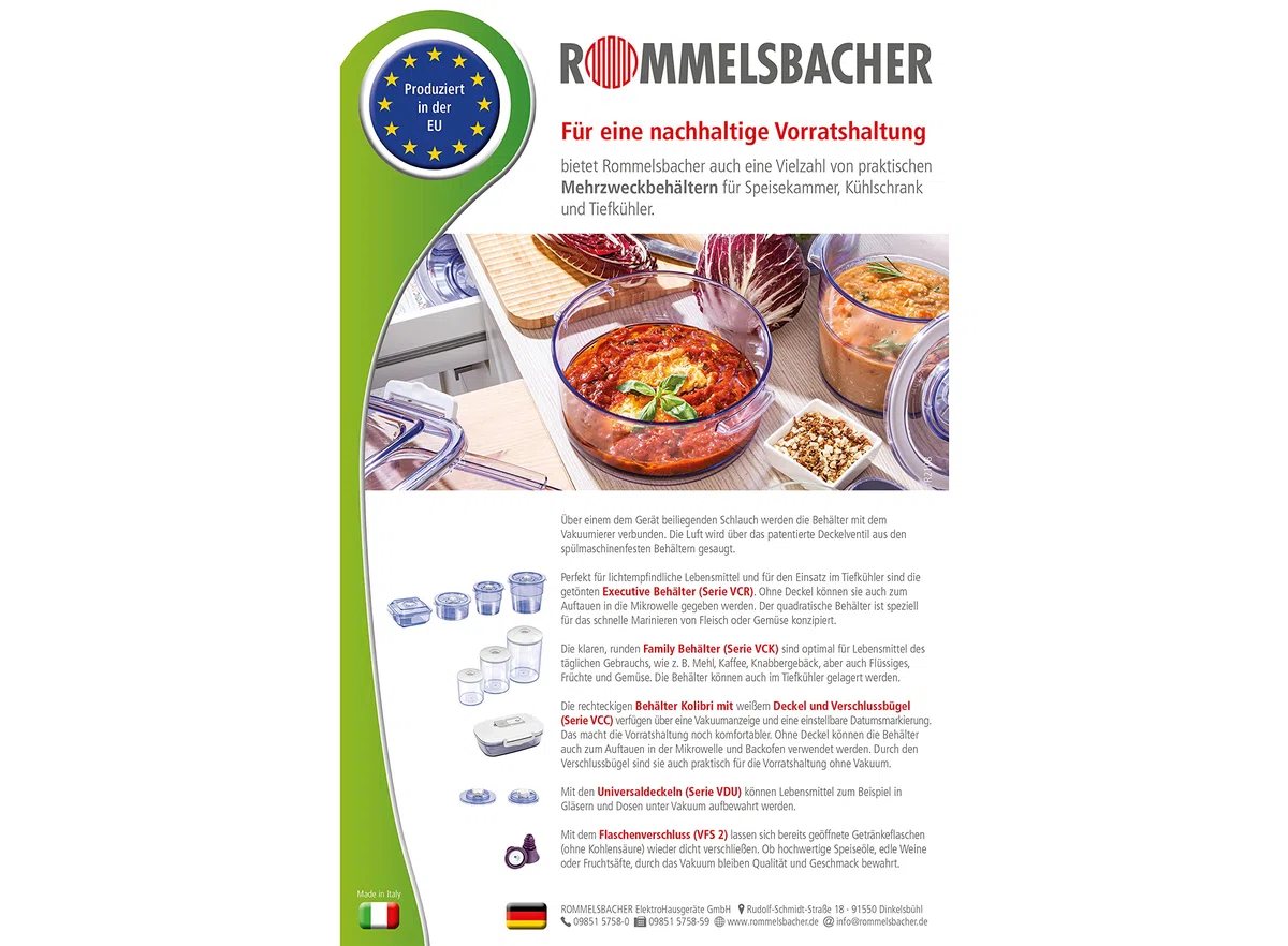 ROMMELSBACHER VBS 203 Profi Folienbeutel 20 x 30cm, 50 Stück, BPA-frei, extrem stark & reißfest 210μm, eingeprägte Luftrillen, wiederverwendbar, Sous vide, Made in Europe, für alle Balkenvakuumierer
