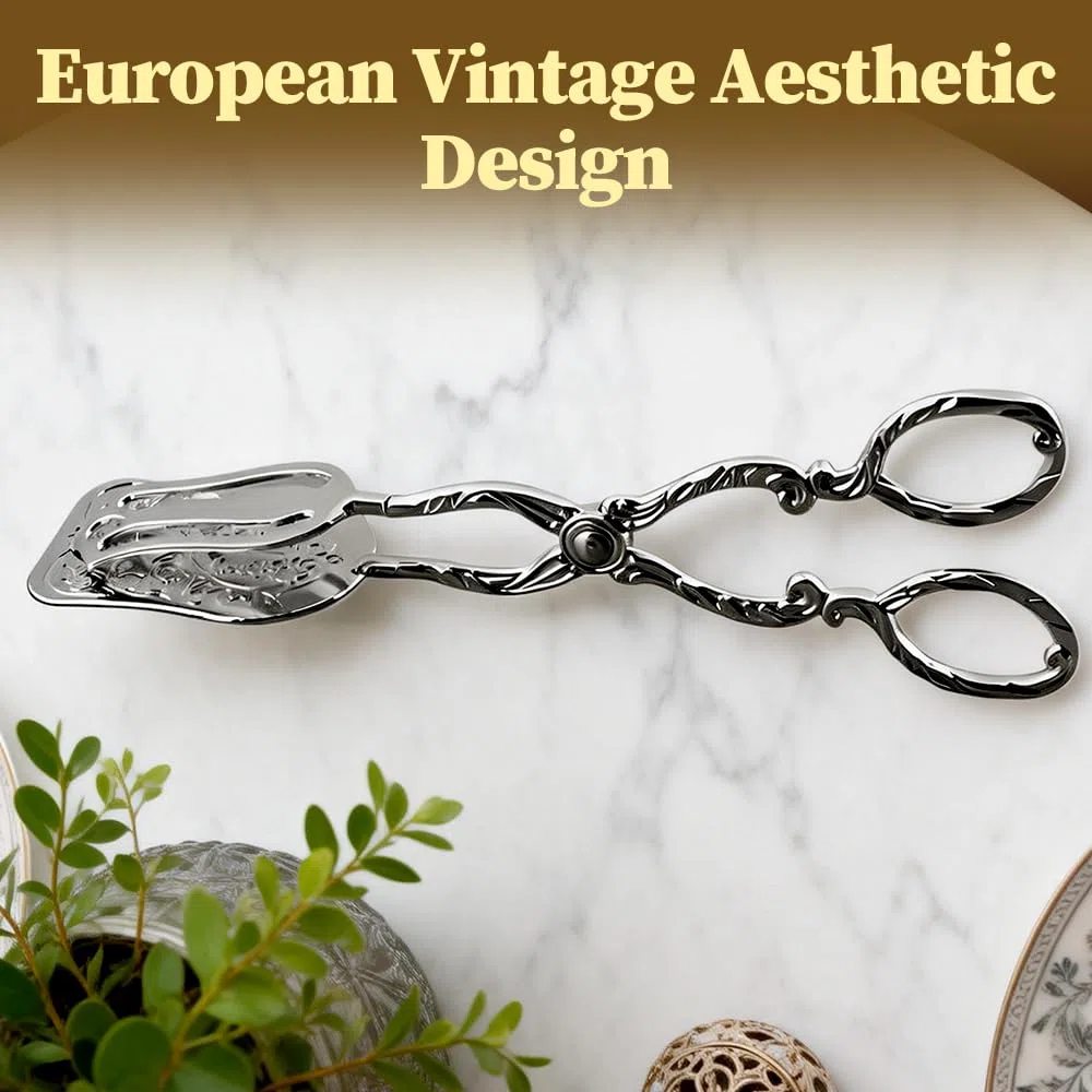 Vintage Gebäckzange, 3 Stuck 8 Zoll Servierzange aus Aluminiumlegierung, Backzange Lebensmittelzange mit Scherengriffen zum Kochen, Backen, Grillen, für Restaurants und die heimische Küche