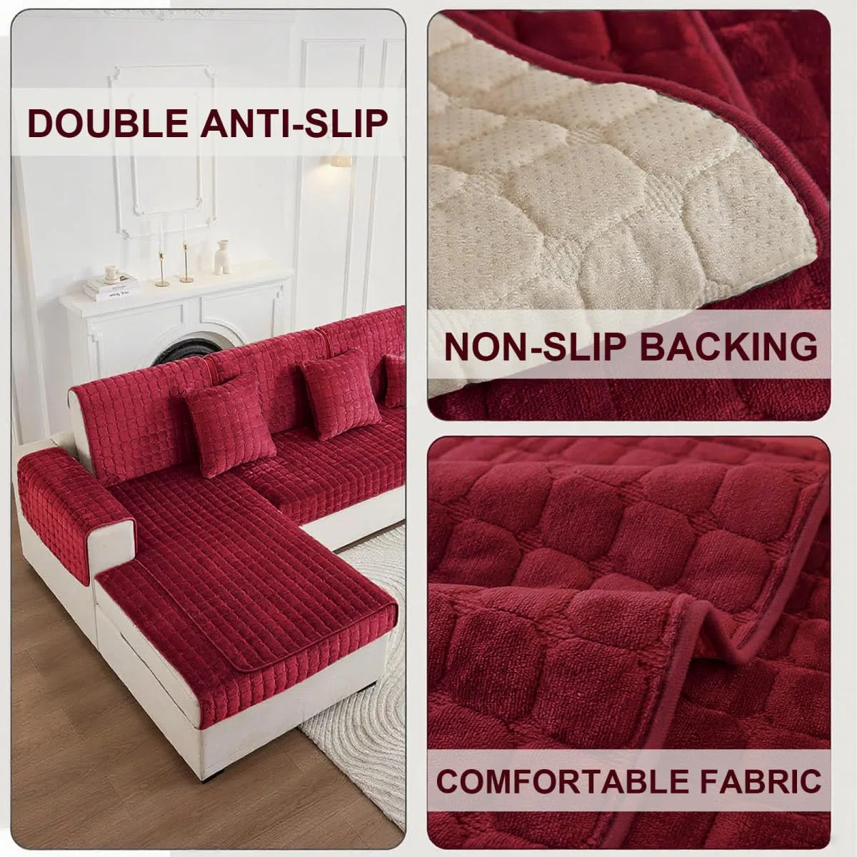 Sofa Überzug, Sofadecken für Sitzfläche, Couch Überzug 1 2 3 4 Sitzer, Sofaschoner rutschfest,Universelle Sofaüberwurf,Ecksofa Sofabezug,Rot,70x150cm