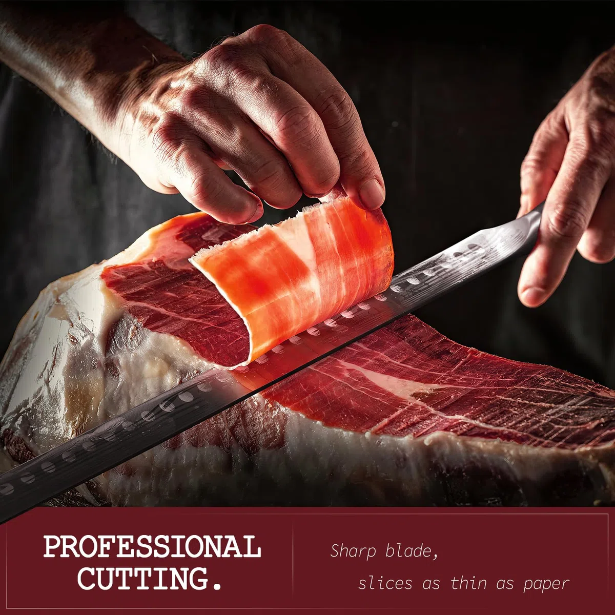 YFWOOD Schinkenmesser, 30 cm Scharf Aufschnittmesser, Lachsmesser, Dönermesser, Brisket Messer für Fleisch und BBQ, Ergonomisches Griffdesign, Geschenkpackung