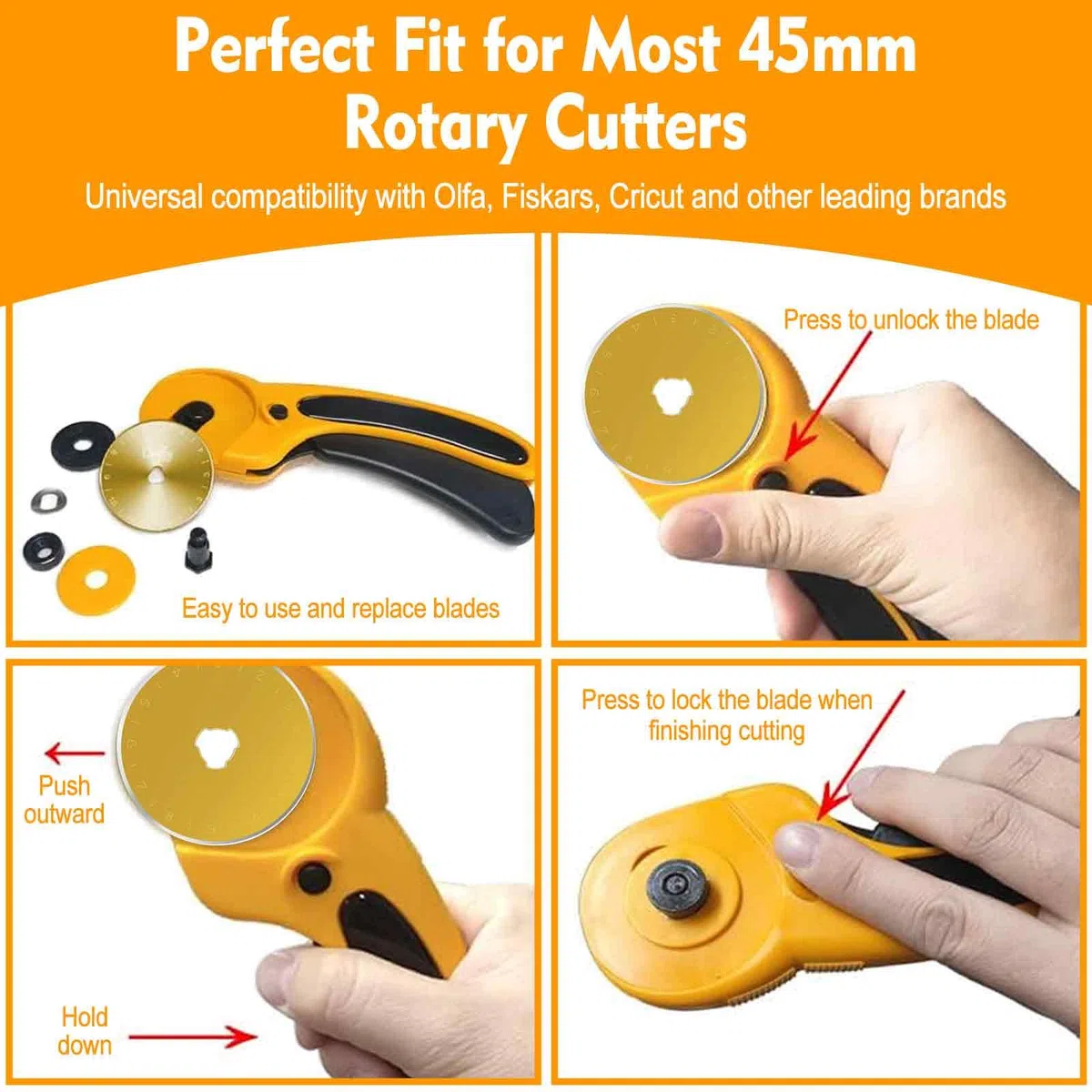 5 Stück Rollschneideklingen, 45 mm, titanbeschichtete Präzisionsklingen, universeller Ersatz für Rollschneider, Gold-Finish für glattes Schneiden von Stoff